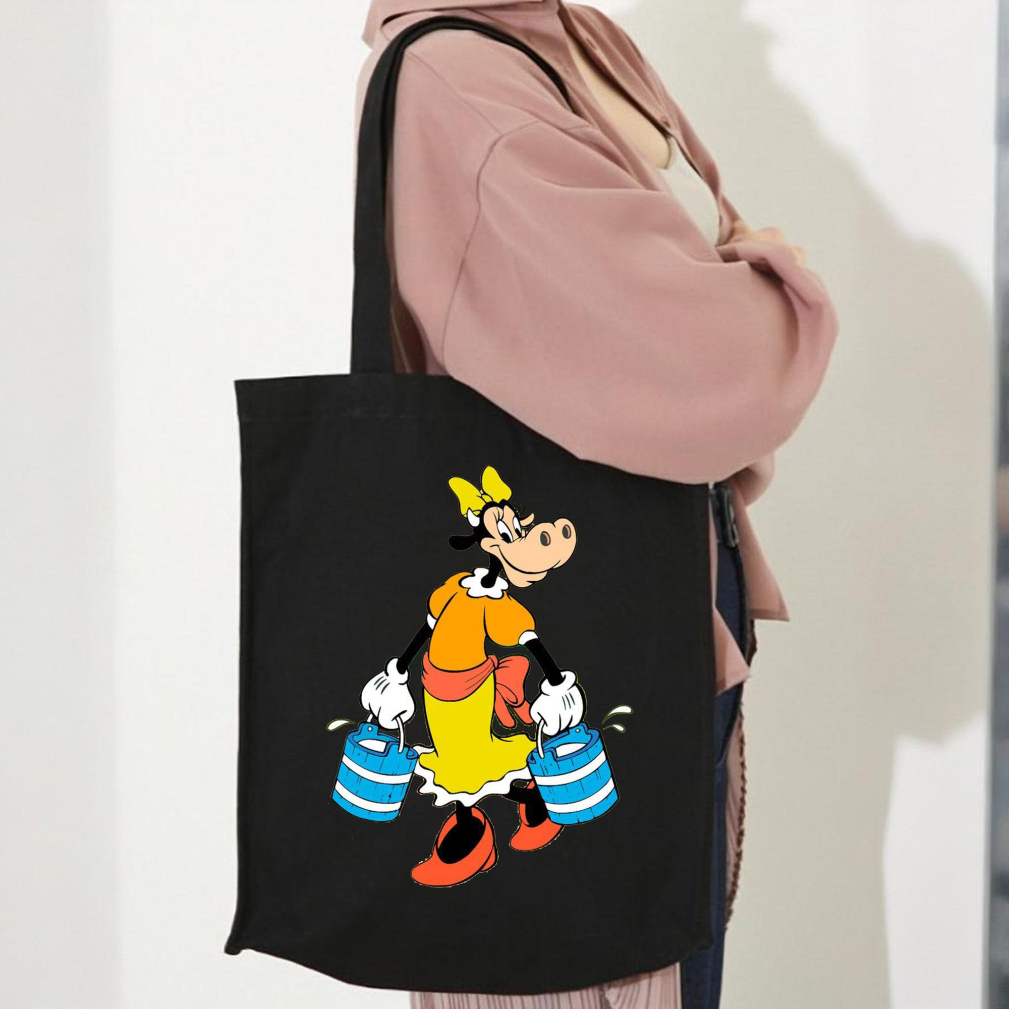 ミッキーマウス Mickey Mouse 縦型キャンバス生地手提げバッグ　トートバッグ