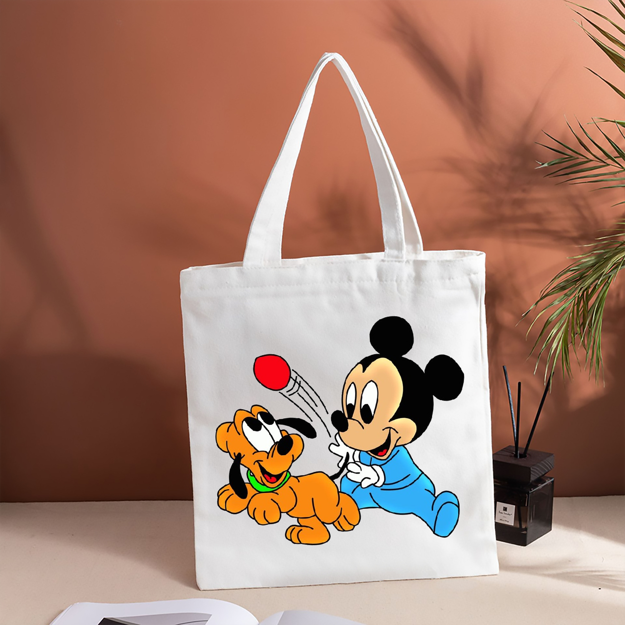 ミッキーマウス Mickey Mouse 縦型キャンバス生地手提げバッグ　トートバッグ