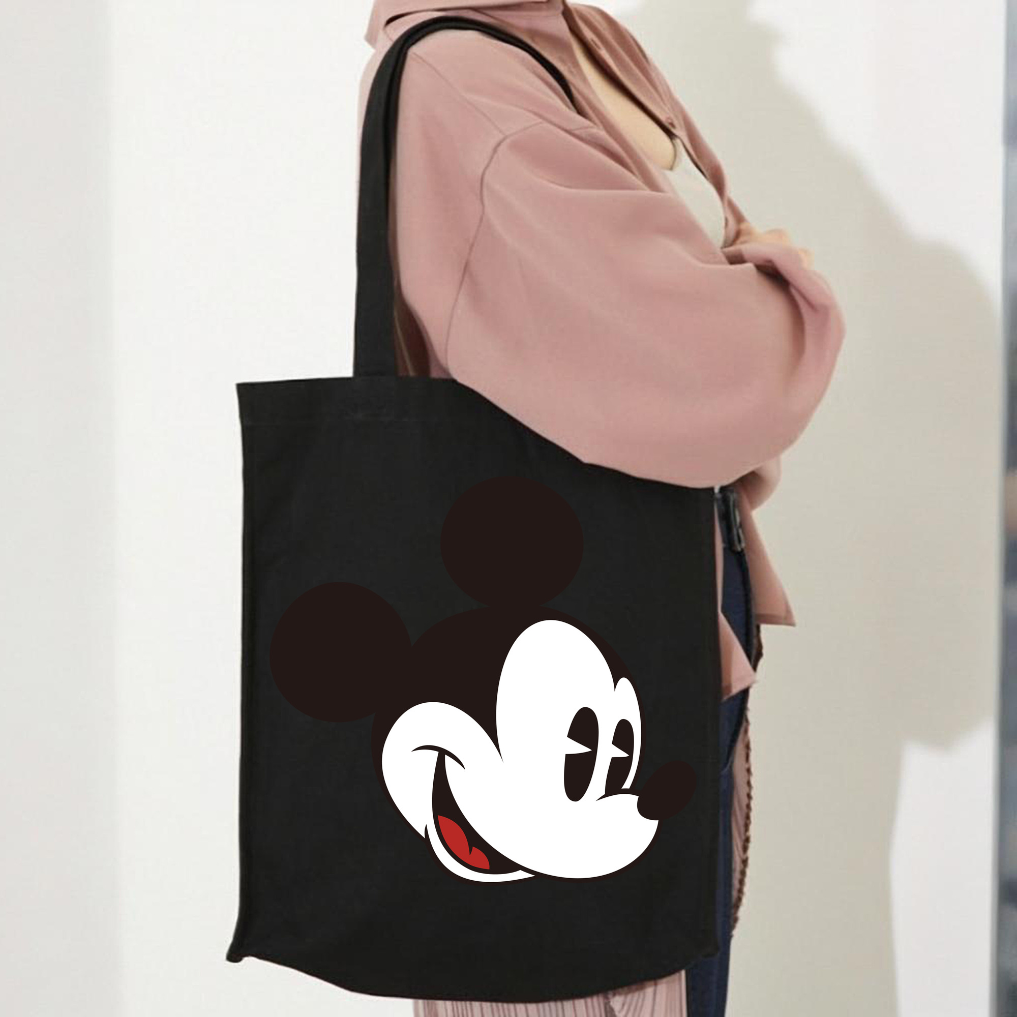 ミッキーマウス Mickey Mouse 縦型キャンバス生地手提げバッグ　トートバッグ