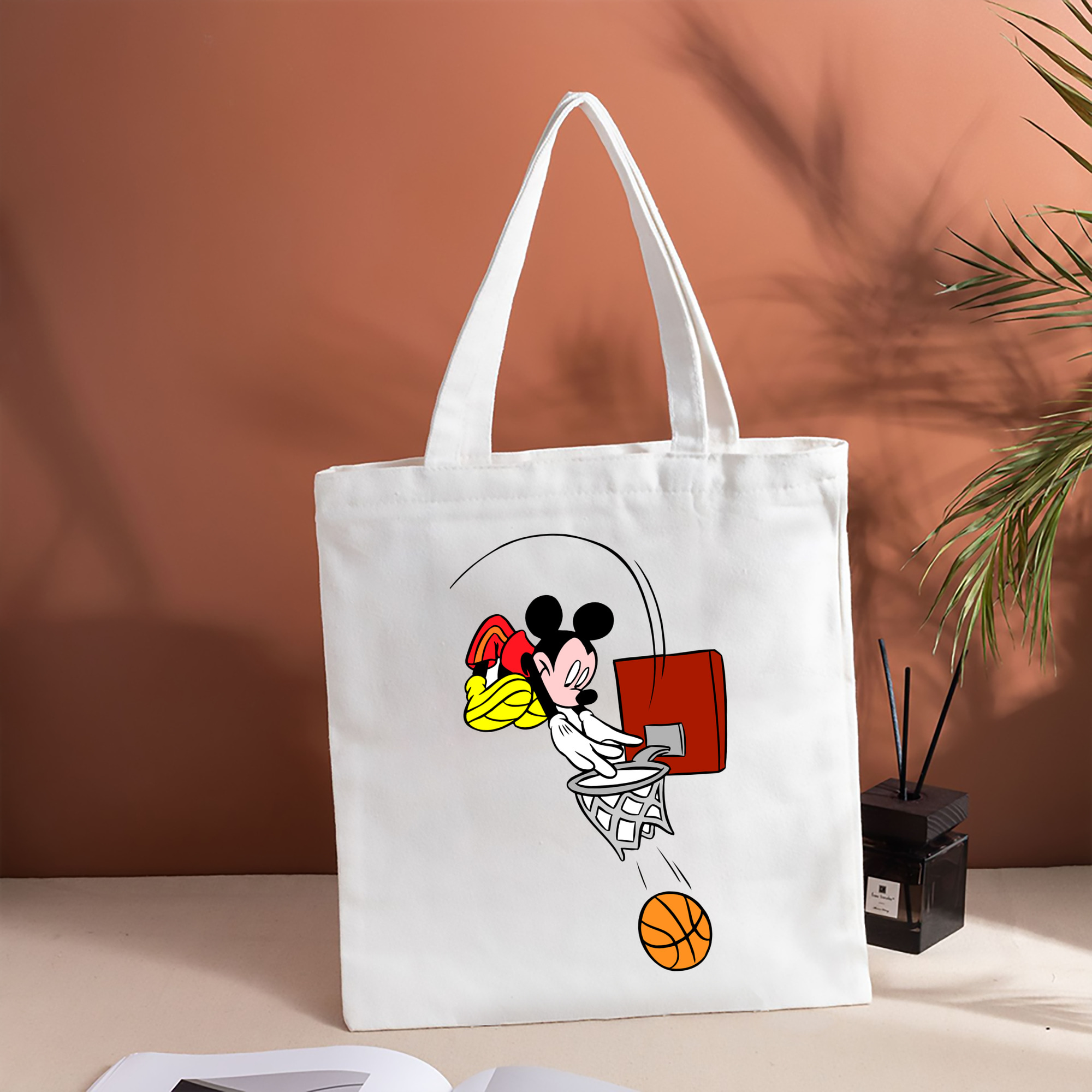 ミッキーマウス Mickey Mouse 縦型キャンバス生地手提げバッグ　トートバッグ