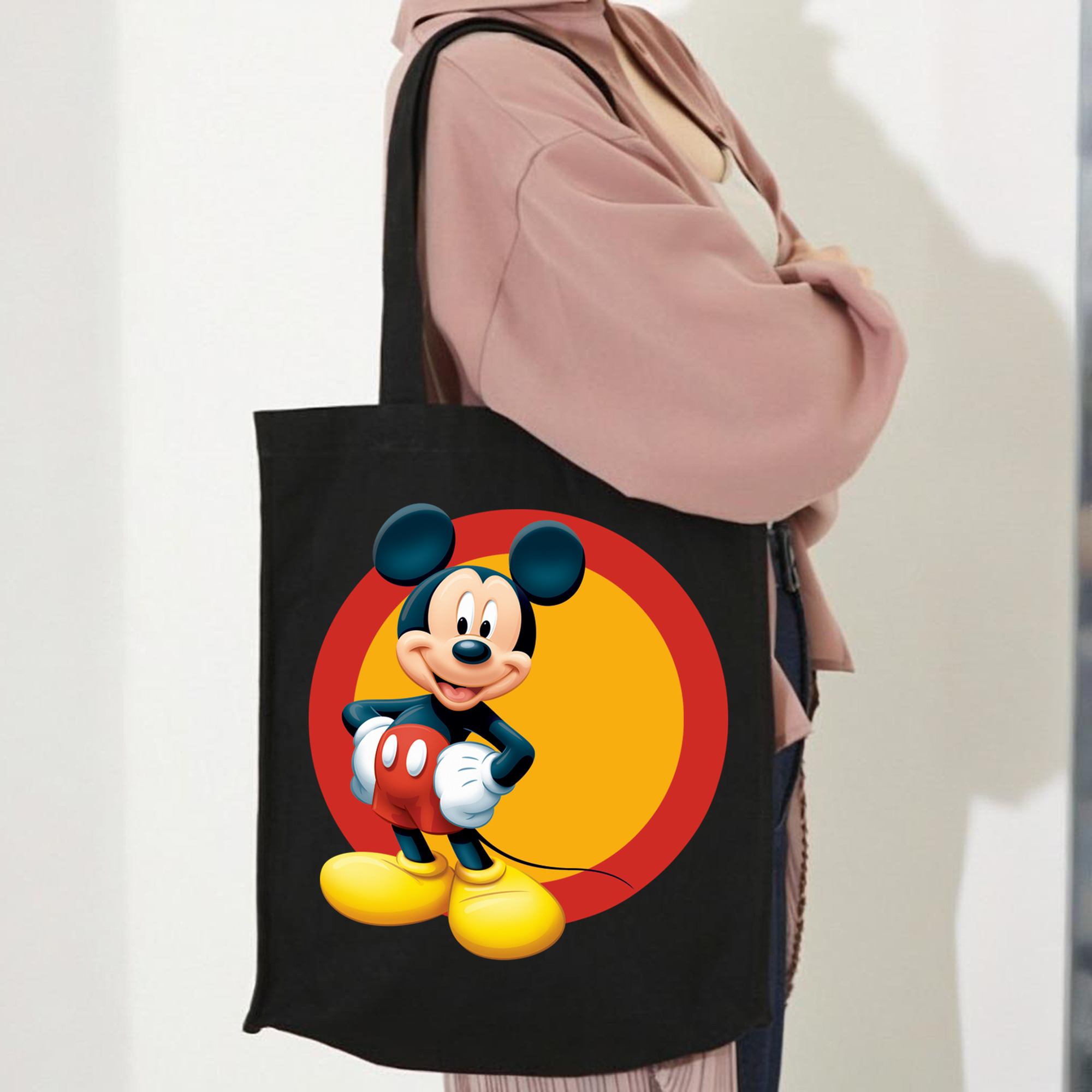 ミッキーマウス Mickey Mouse 縦型キャンバス生地手提げバッグ　トートバッグ