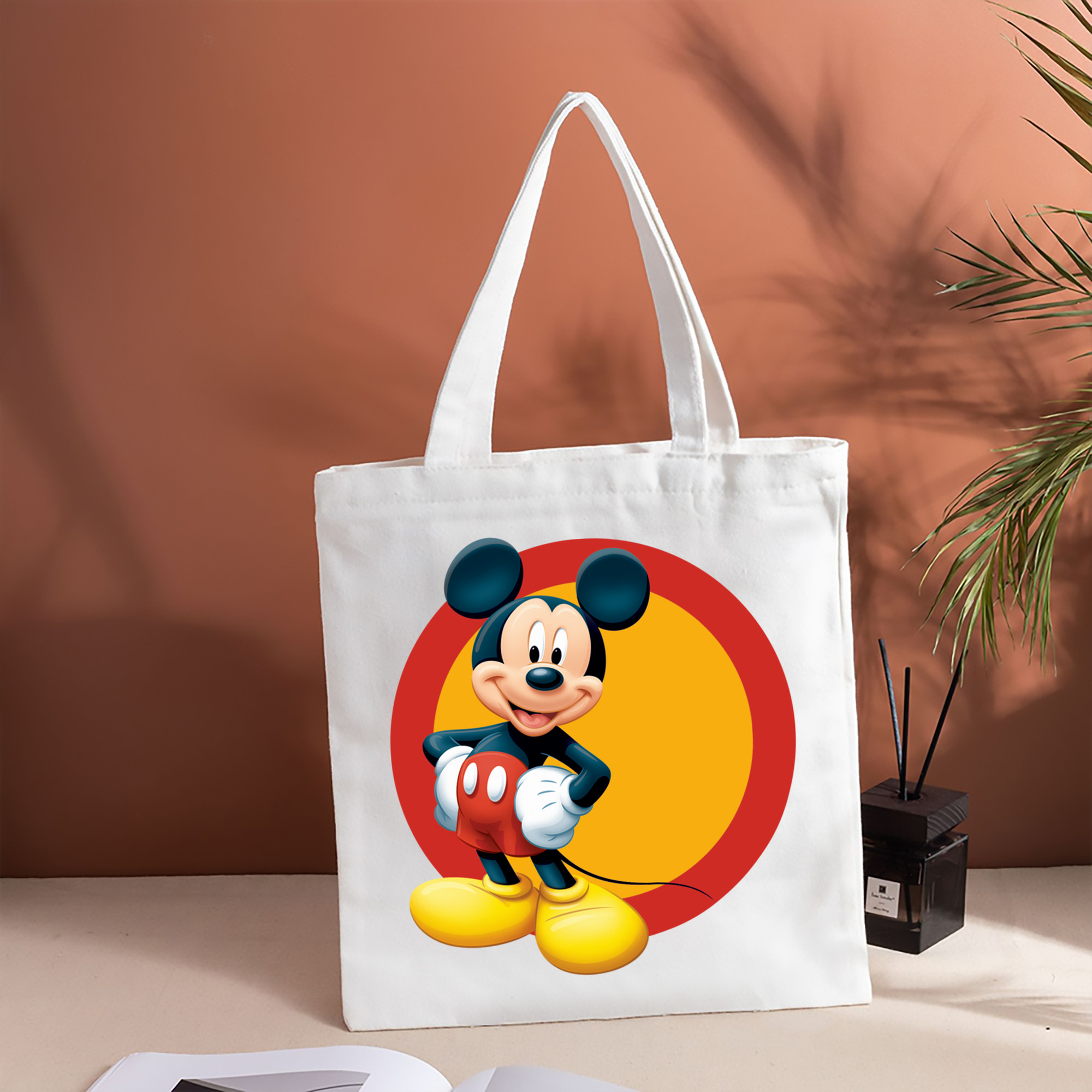 ミッキーマウス Mickey Mouse 縦型キャンバス生地手提げバッグ　トートバッグ