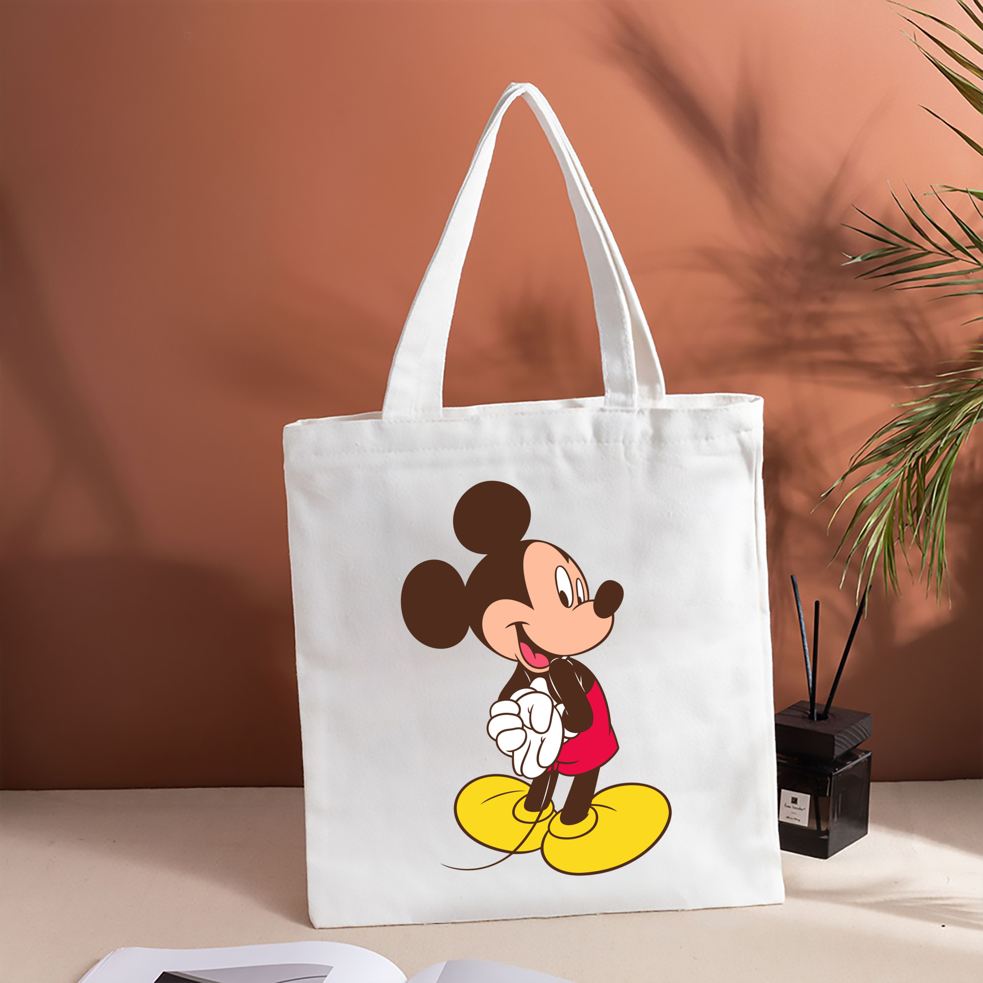 ミッキーマウス Mickey Mouse 縦型キャンバス生地手提げバッグ　トートバッグ