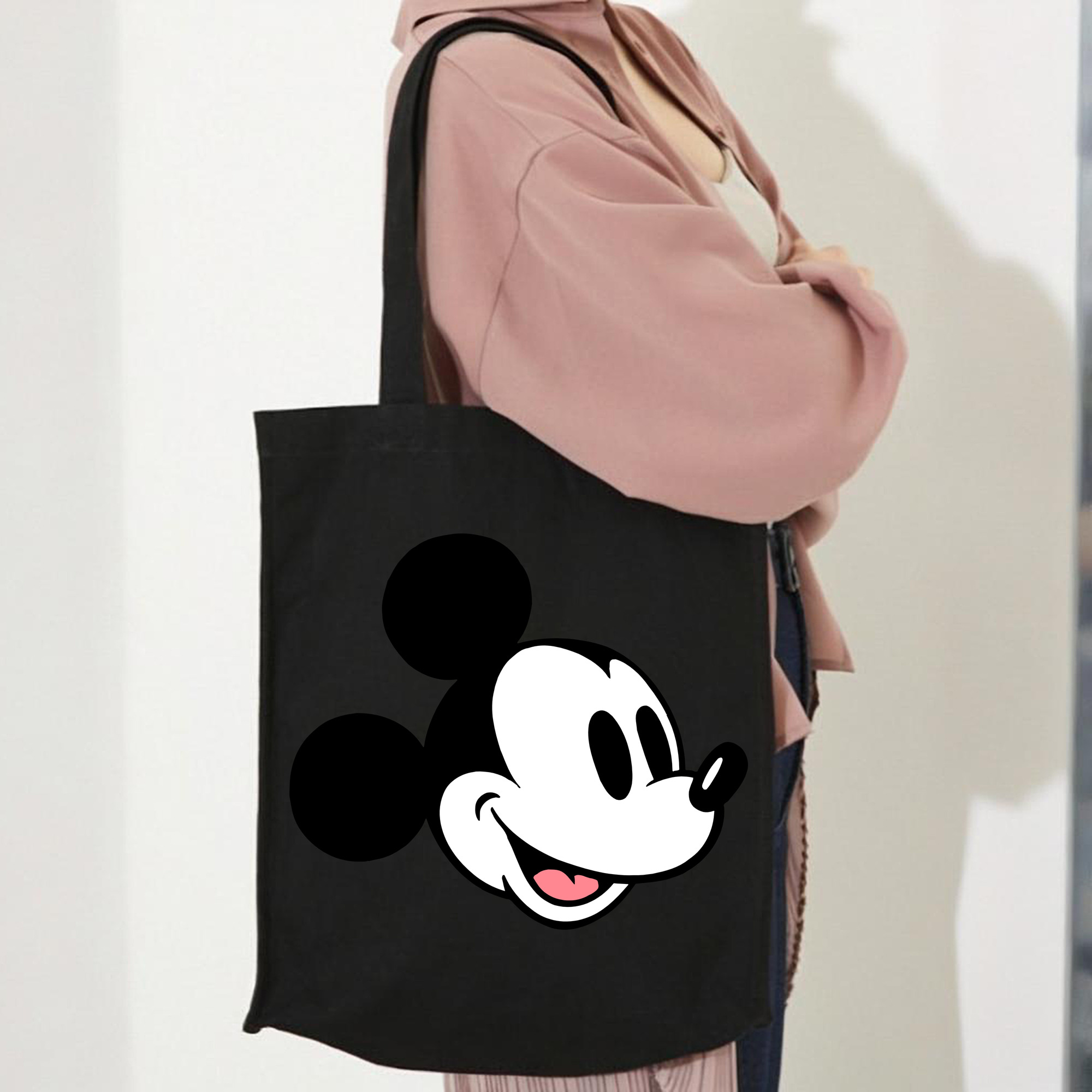 ミッキーマウス Mickey Mouse 縦型キャンバス生地手提げバッグ　トートバッグ