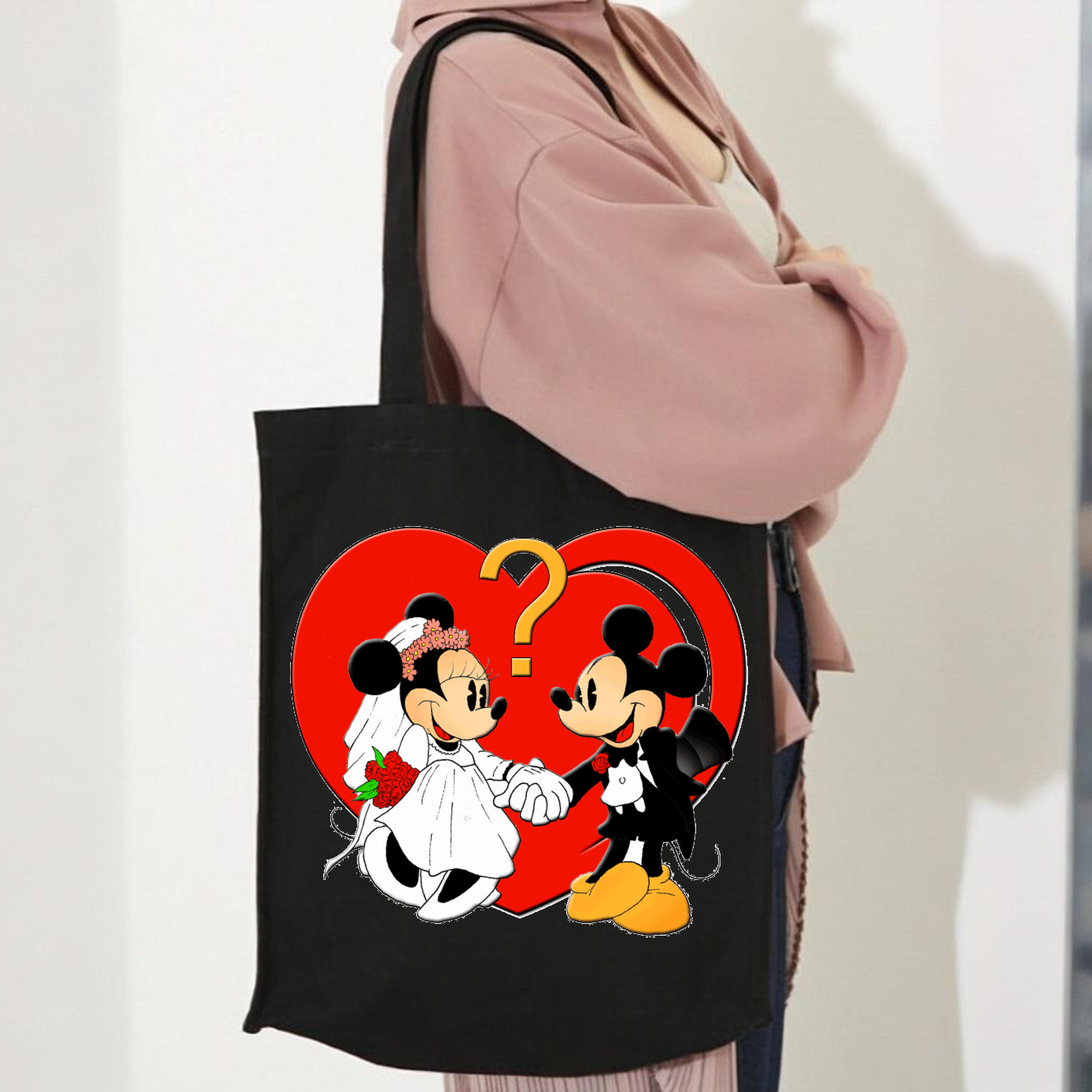 ミッキーマウス Mickey Mouse 縦型キャンバス生地手提げバッグ　トートバッグ