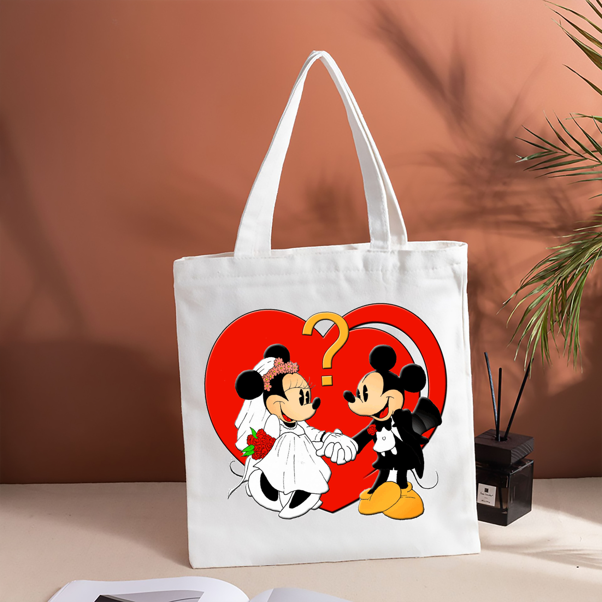 ミッキーマウス Mickey Mouse 縦型キャンバス生地手提げバッグ　トートバッグ