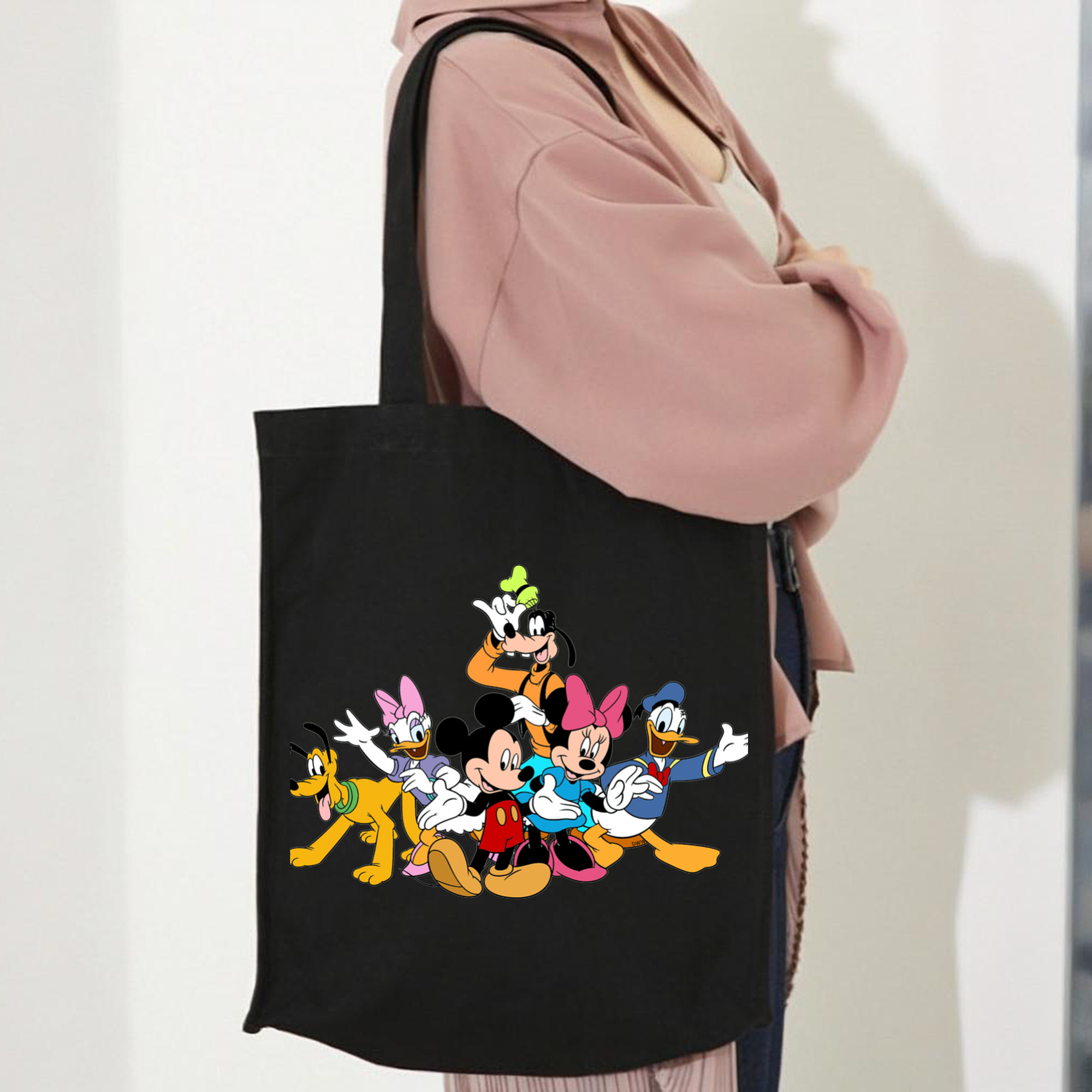 ミッキーマウス Mickey Mouse 縦型キャンバス生地手提げバッグ　トートバッグ