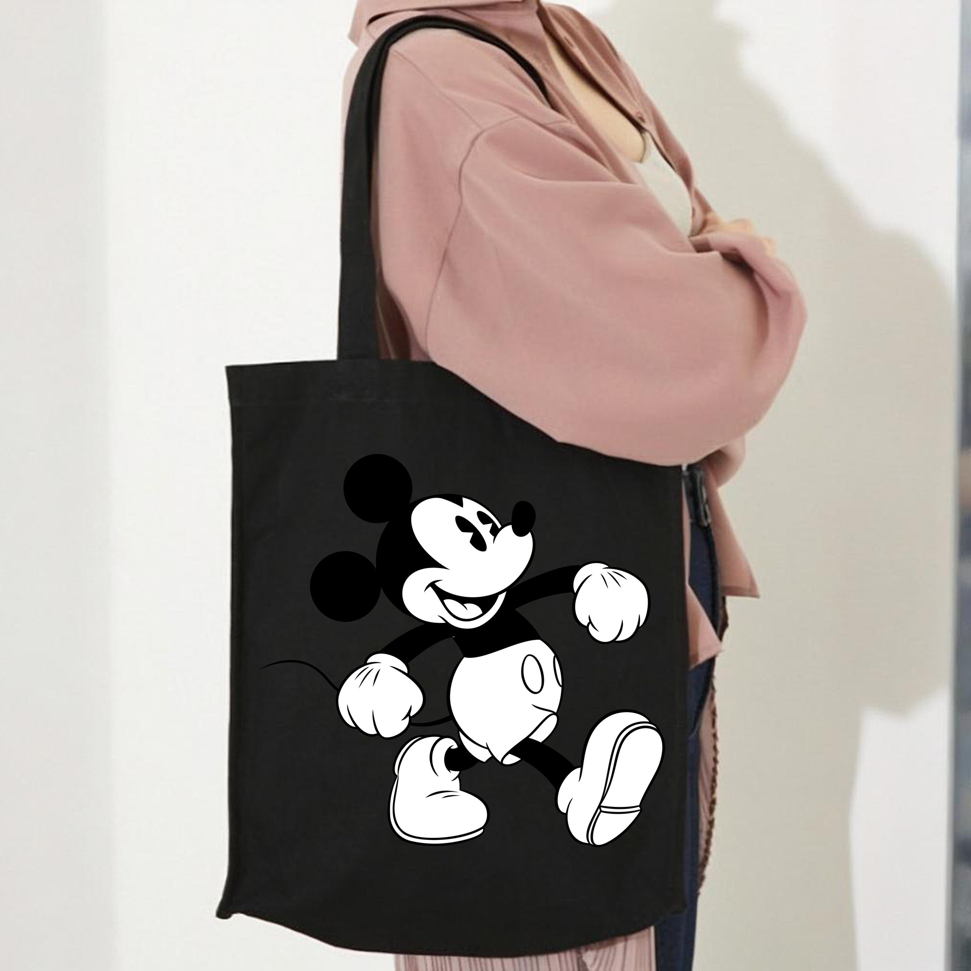 ミッキーマウス Mickey Mouse 縦型キャンバス生地手提げバッグ　トートバッグ