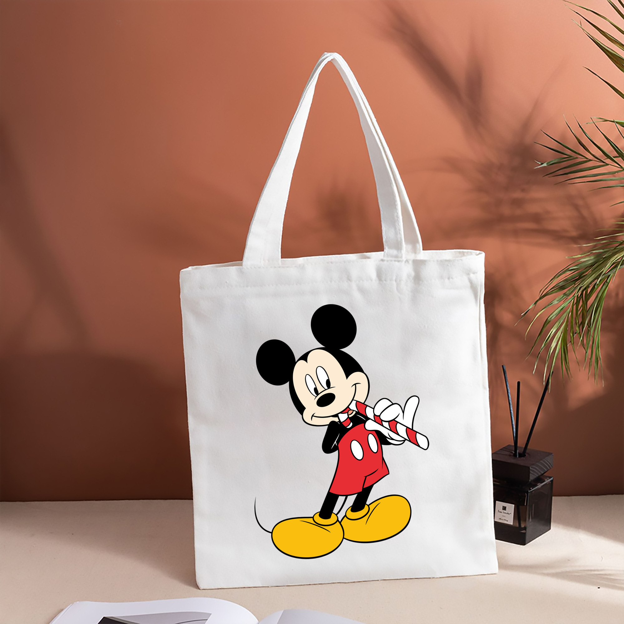 ミッキーマウス Mickey Mouse 縦型キャンバス生地手提げバッグ　トートバッグ