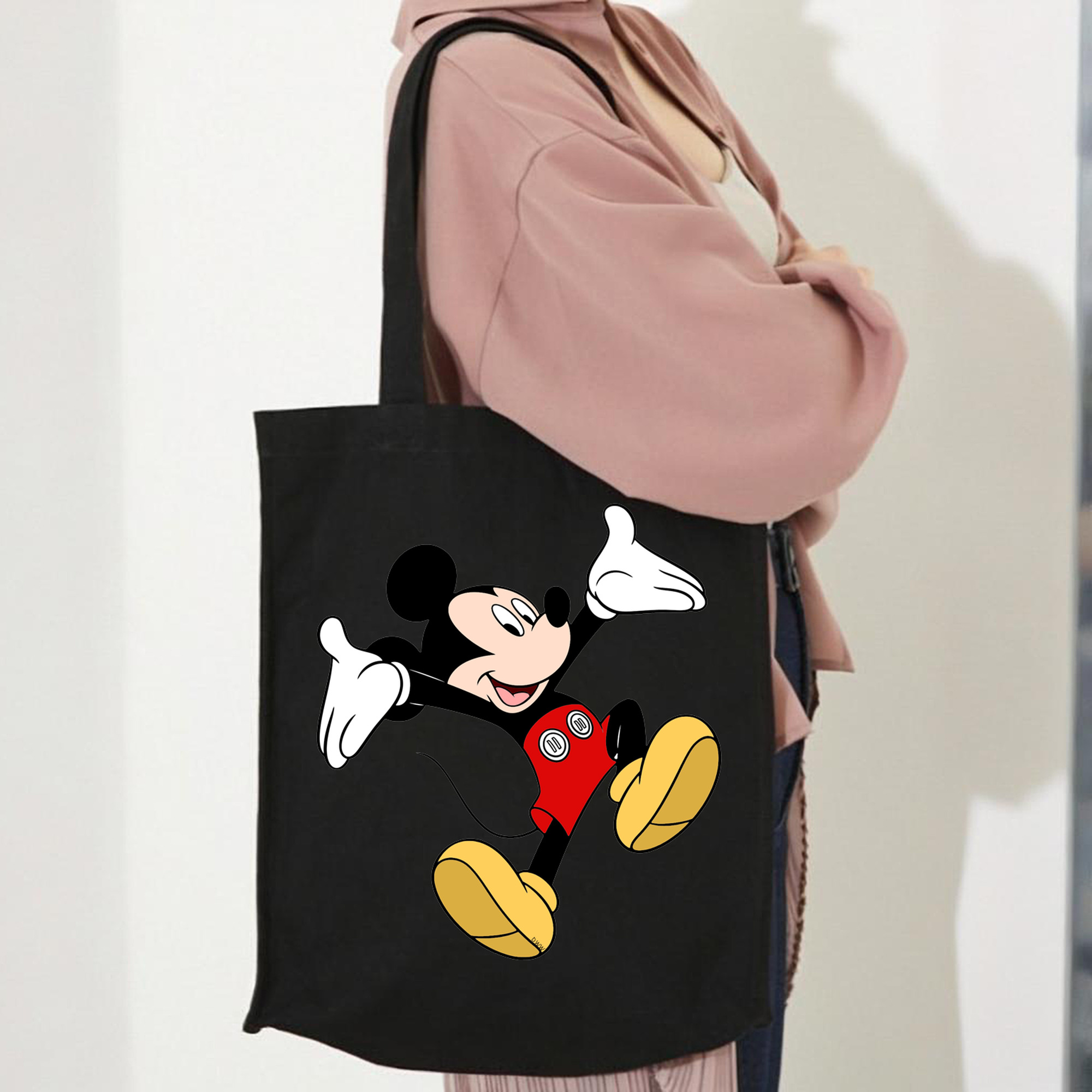 ミッキーマウス Mickey Mouse 縦型キャンバス生地手提げバッグ　トートバッグ