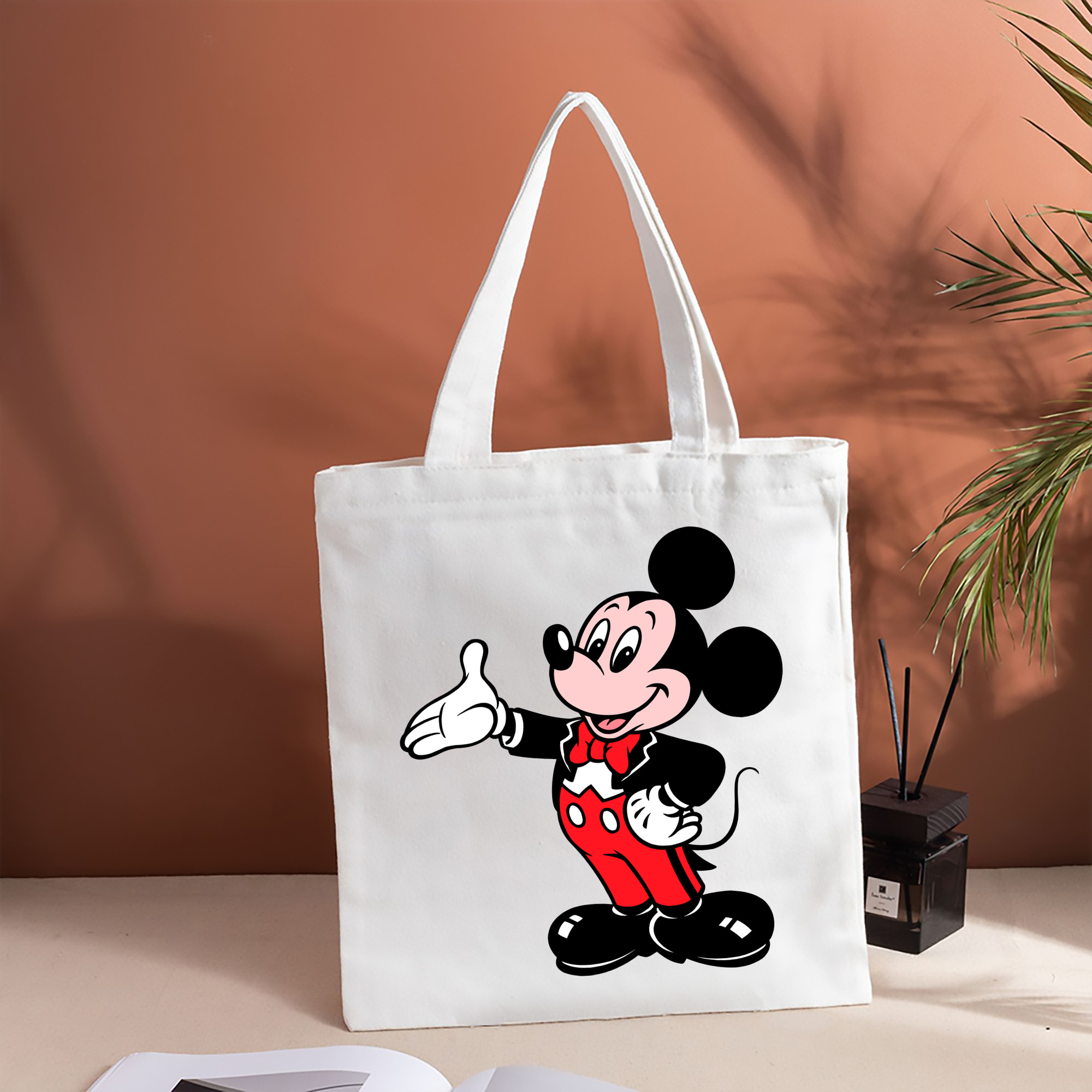 ミッキーマウス Mickey Mouse 縦型キャンバス生地手提げバッグ　トートバッグ