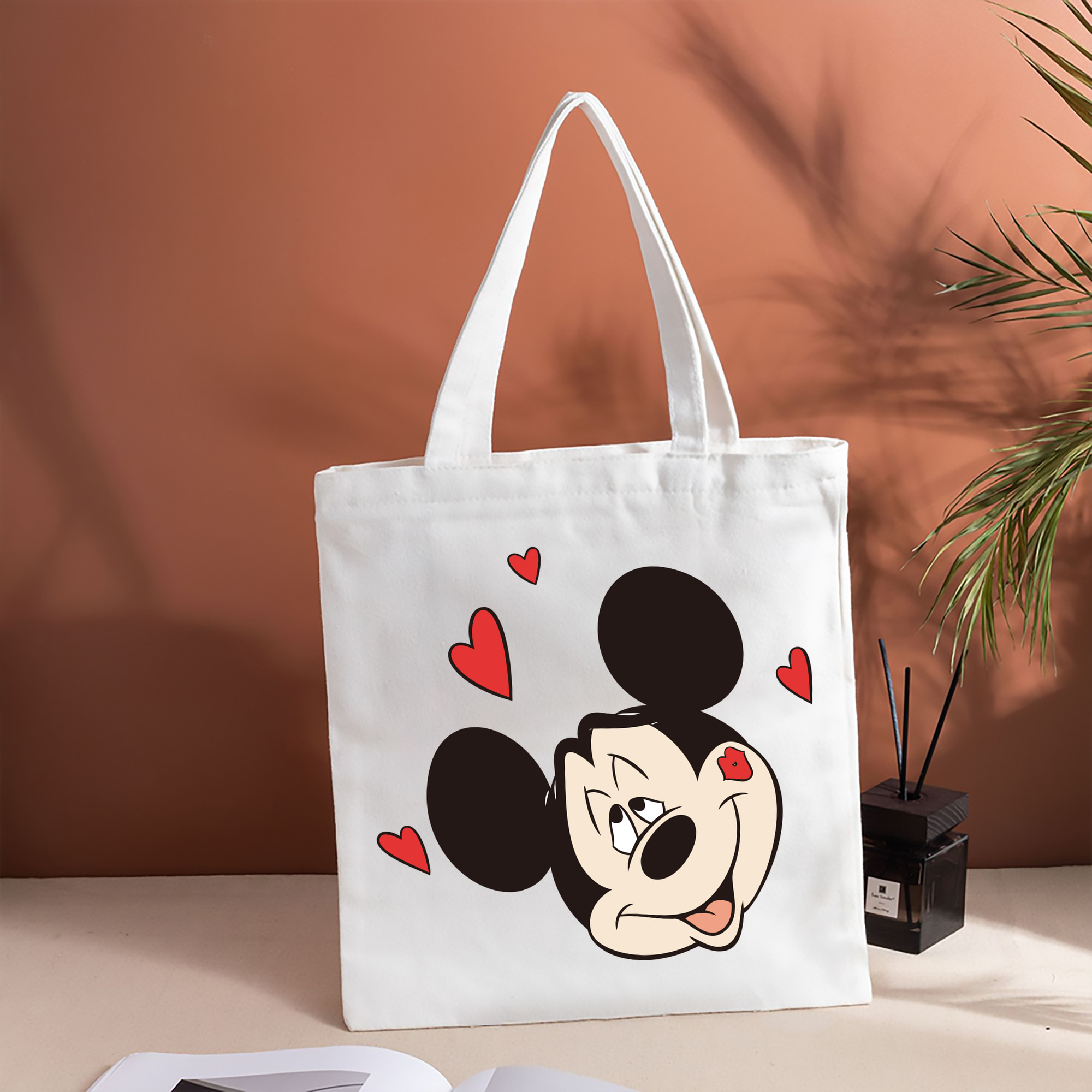 ミッキーマウス Mickey Mouse 縦型キャンバス生地手提げバッグ　トートバッグ