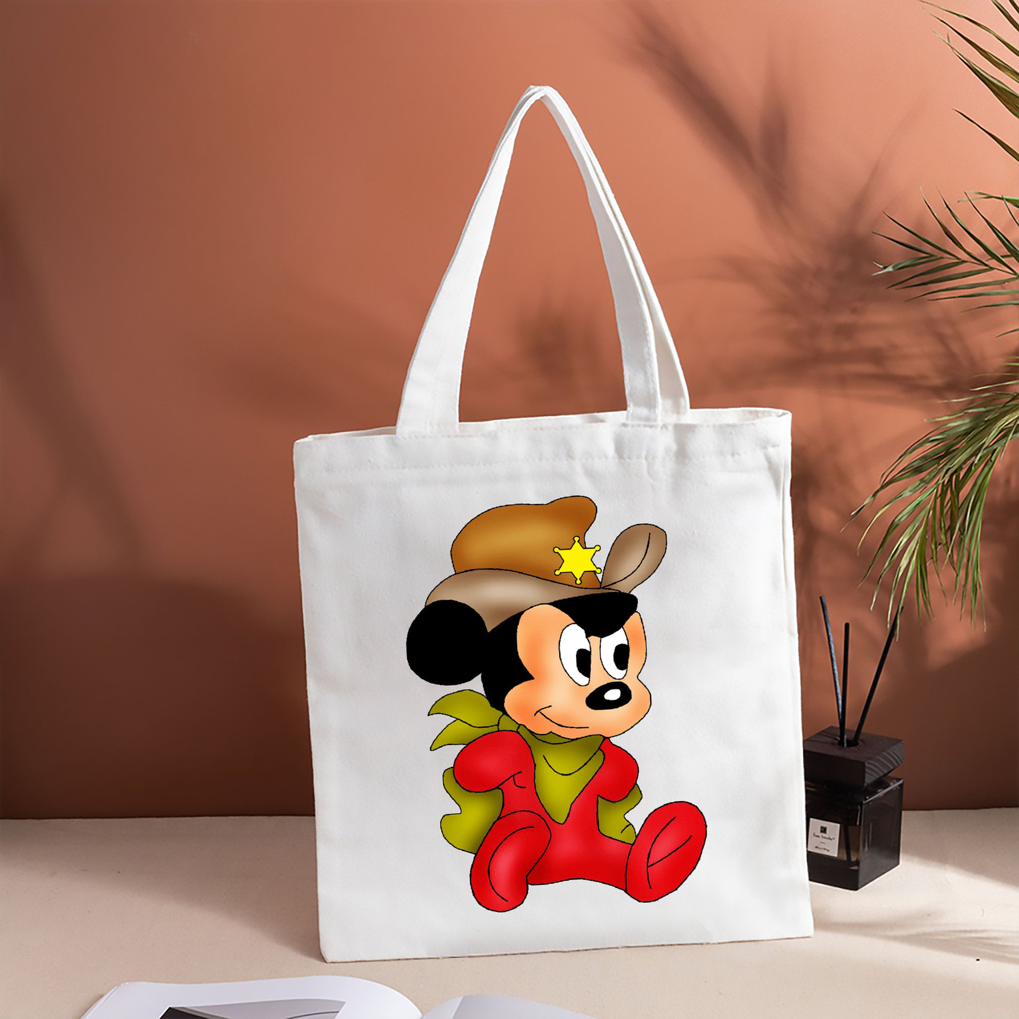 ミッキーマウス Mickey Mouse 縦型キャンバス生地手提げバッグ　トートバッグ