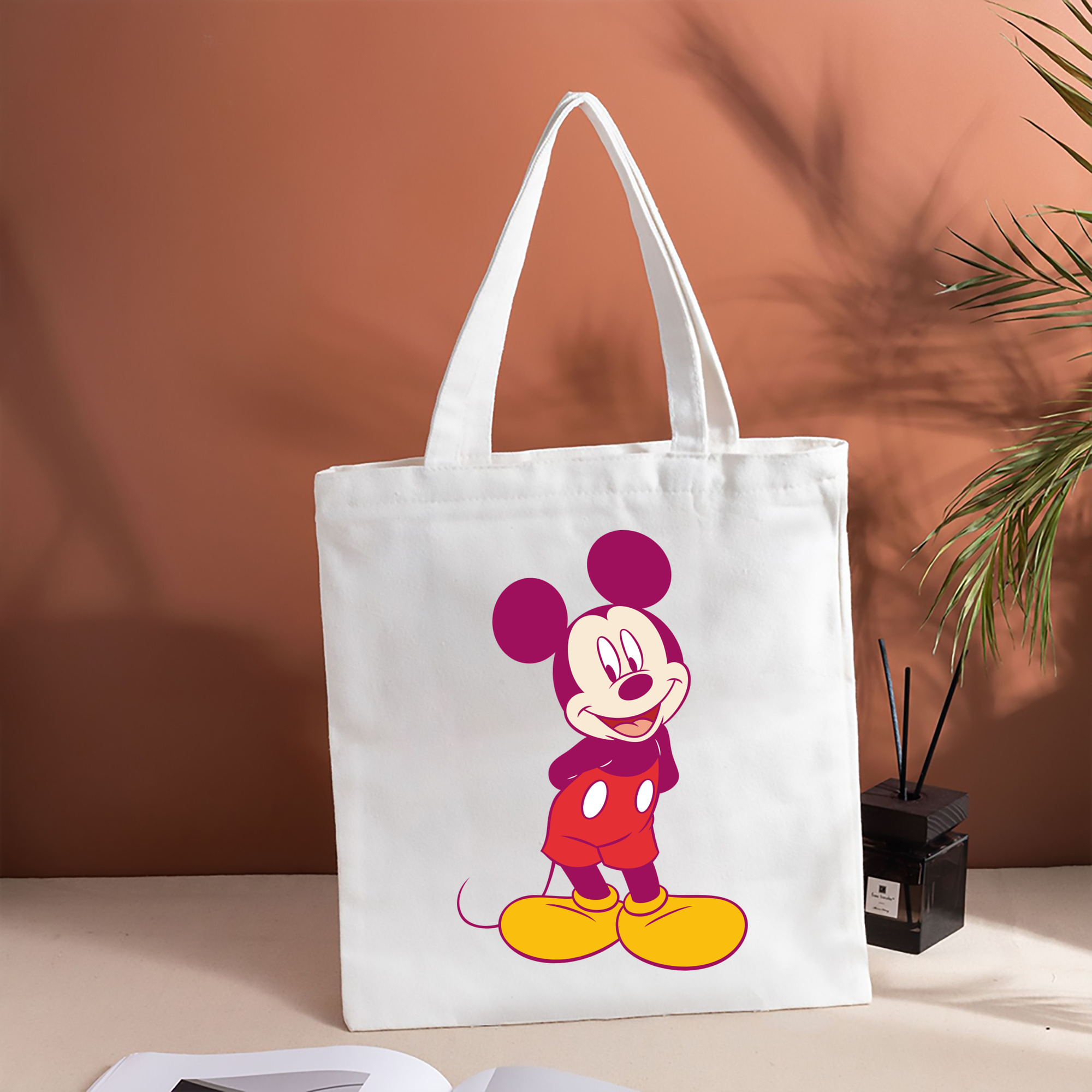 ミッキーマウス Mickey Mouse 縦型キャンバス生地手提げバッグ　トートバッグ