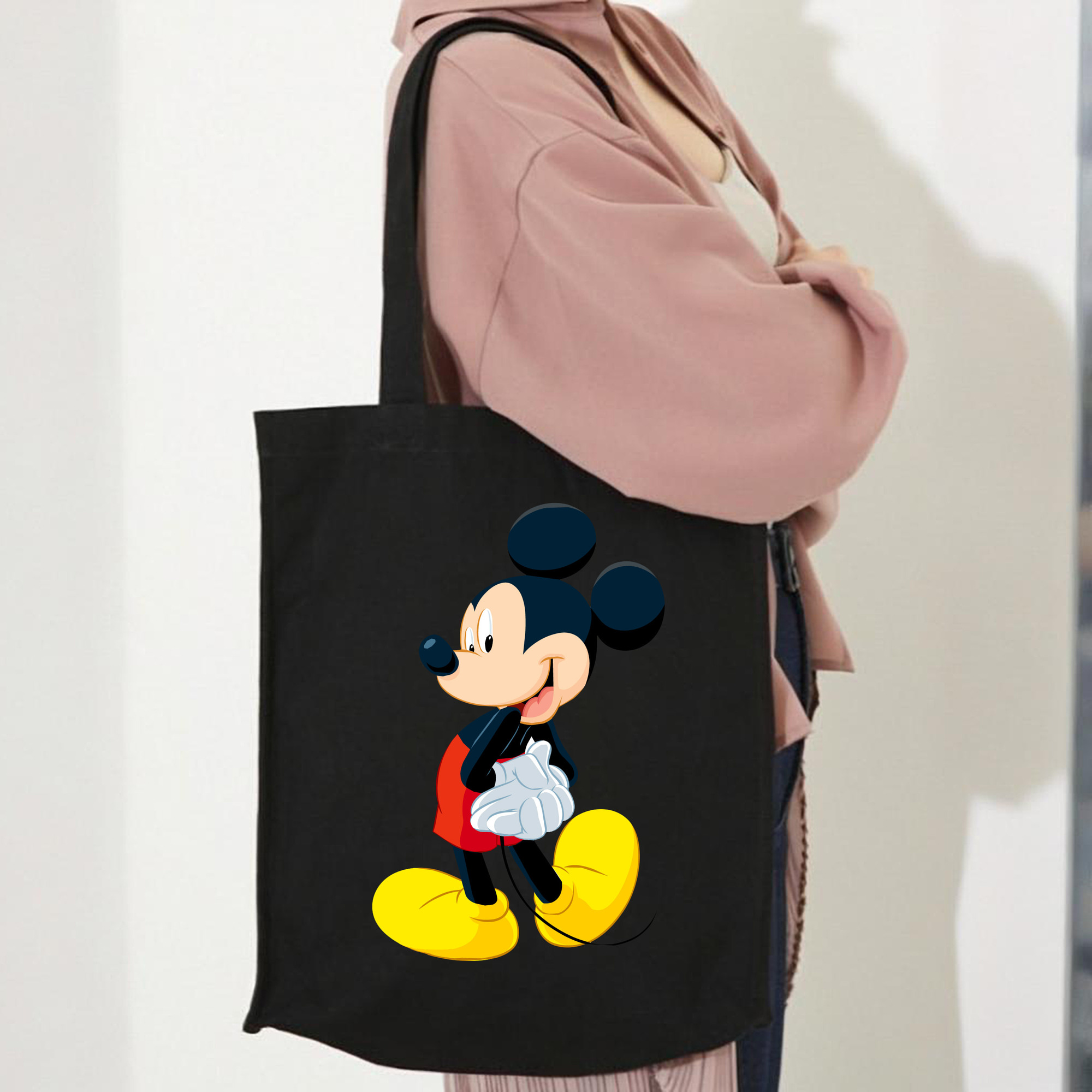 ミッキーマウス Mickey Mouse 縦型キャンバス生地手提げバッグ　トートバッグ