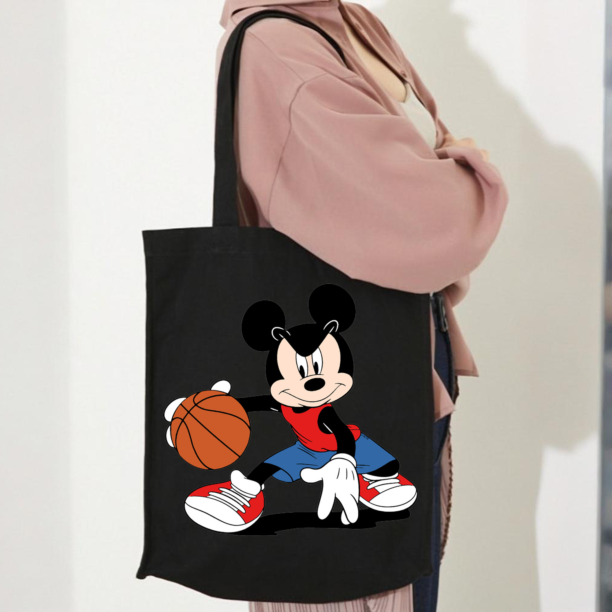 ミッキーマウス Mickey Mouse 縦型キャンバス生地手提げバッグ　トートバッグ