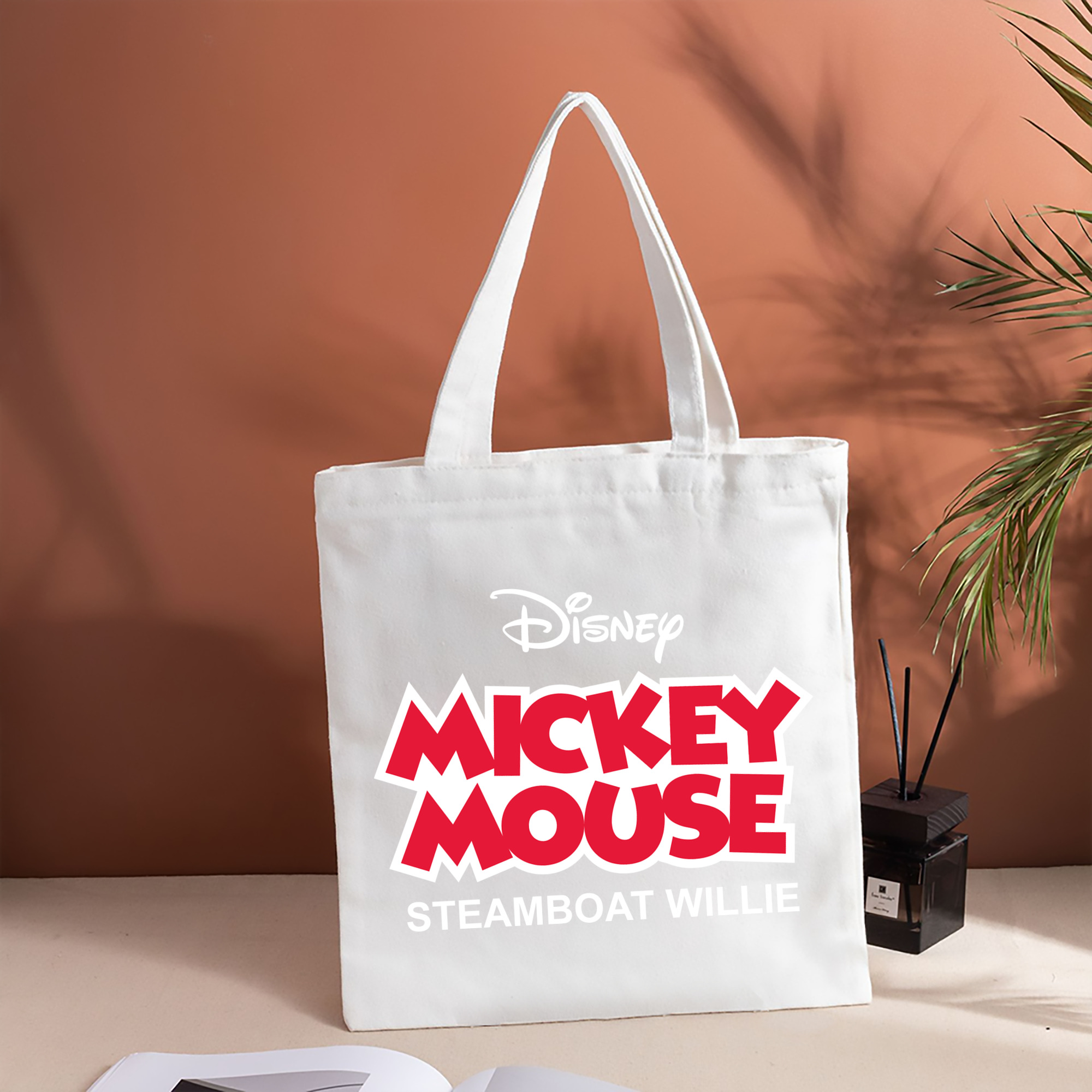 ミッキーマウス Mickey Mouse 縦型キャンバス生地手提げバッグ　トートバッグ