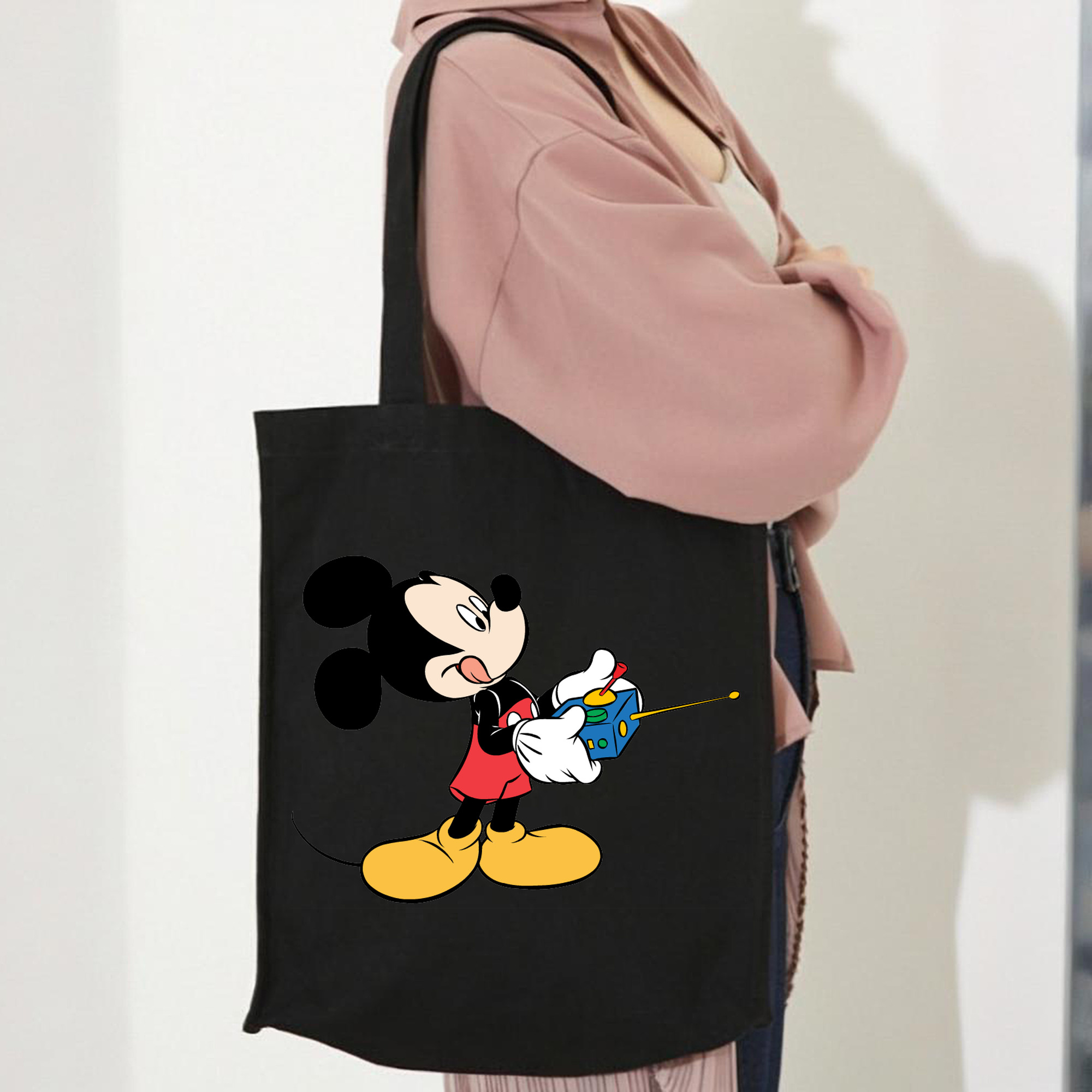 ミッキーマウス Mickey Mouse 縦型キャンバス生地手提げバッグ　トートバッグ