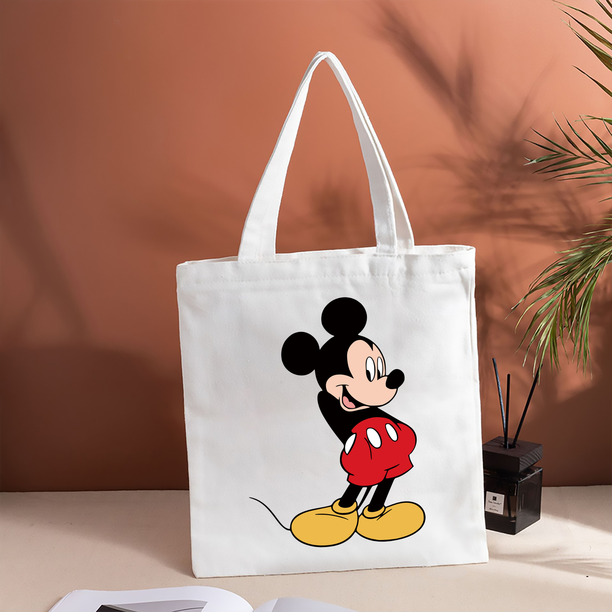 ミッキーマウス Mickey Mouse 縦型キャンバス生地手提げバッグ　トートバッグ
