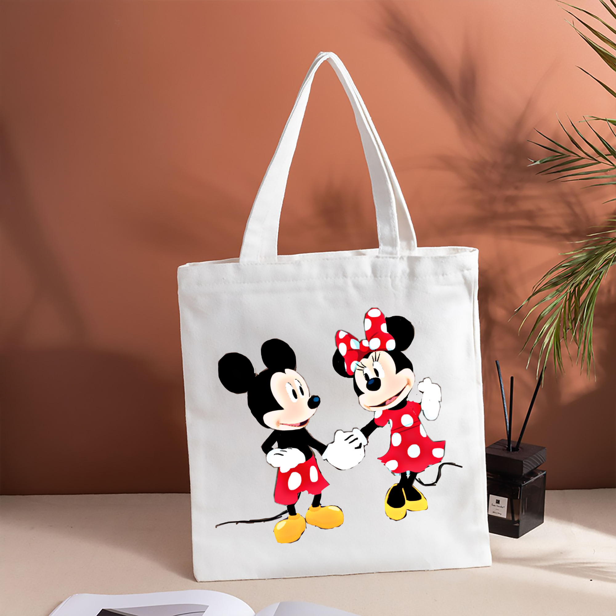 ミッキーマウス Mickey Mouse 縦型キャンバス生地手提げバッグ　トートバッグ