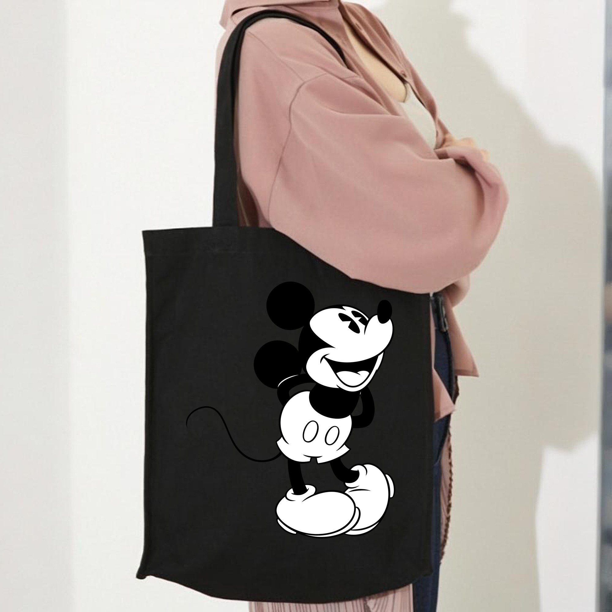 ミッキーマウス Mickey Mouse 縦型キャンバス生地手提げバッグ　トートバッグ