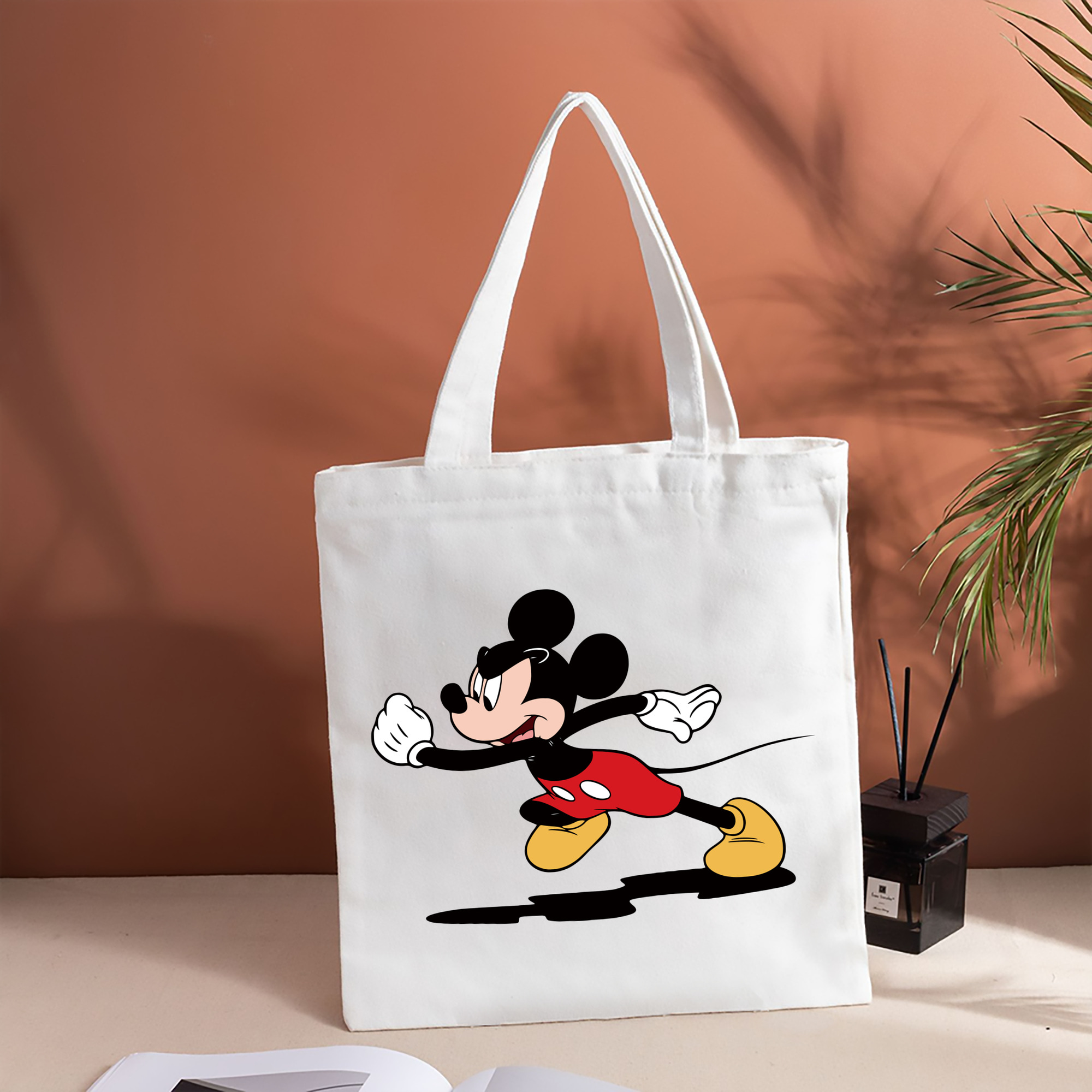 ミッキーマウス Mickey Mouse 縦型キャンバス生地手提げバッグ　トートバッグ