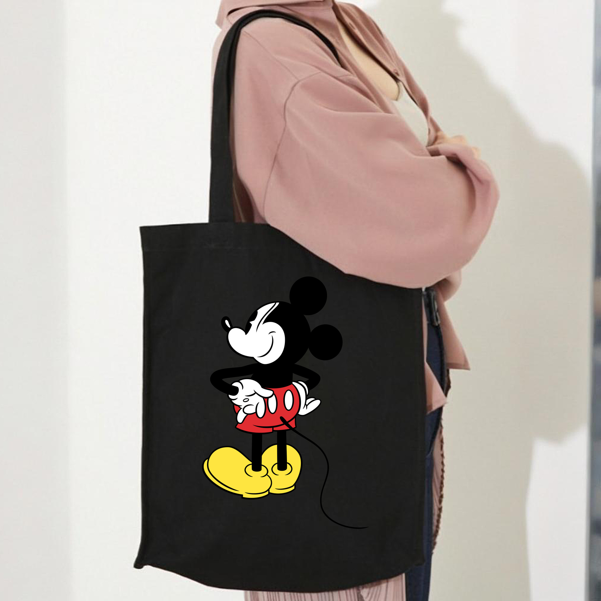 ミッキーマウス Mickey Mouse 縦型キャンバス生地手提げバッグ　トートバッグ