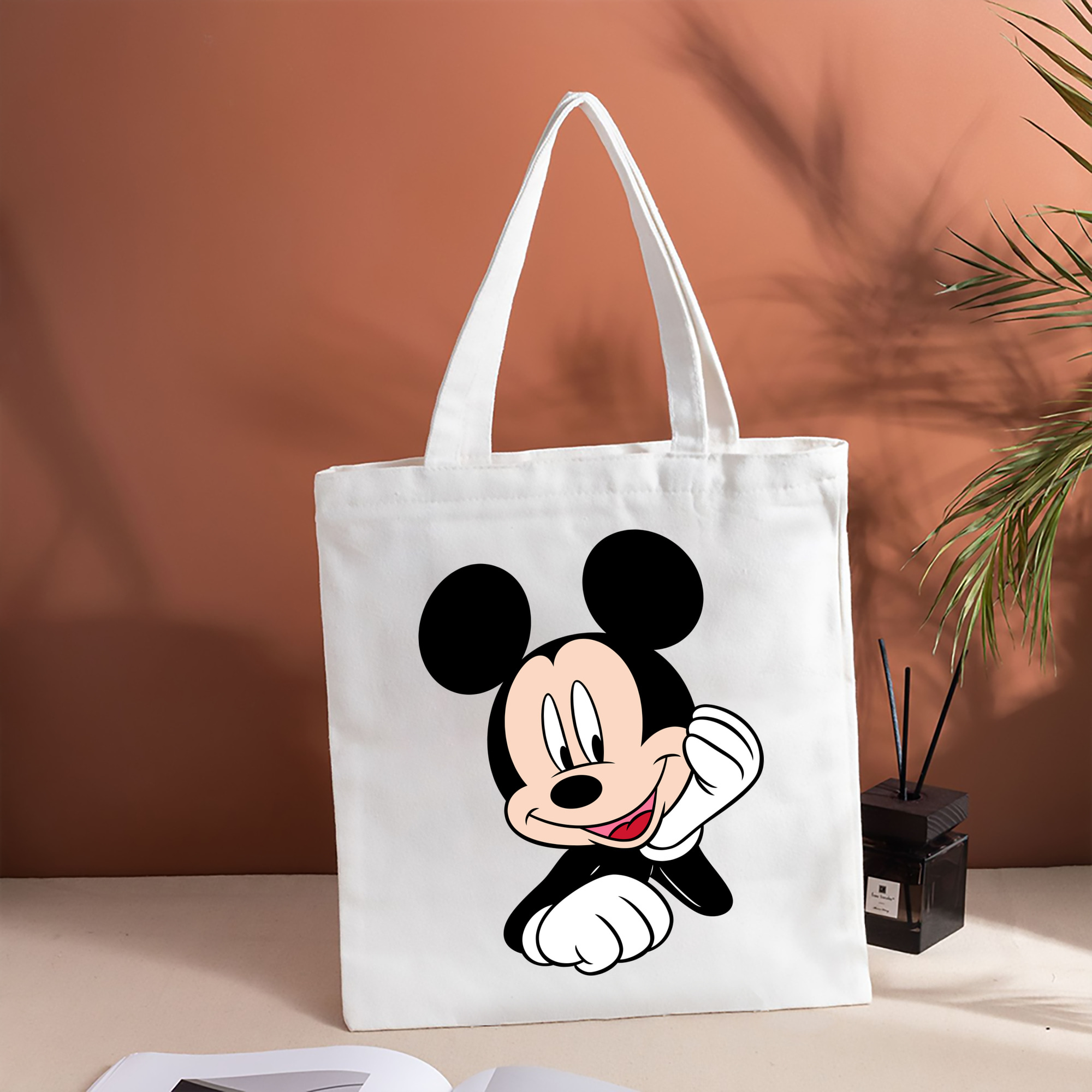ミッキーマウス Mickey Mouse 縦型キャンバス生地手提げバッグ　トートバッグ