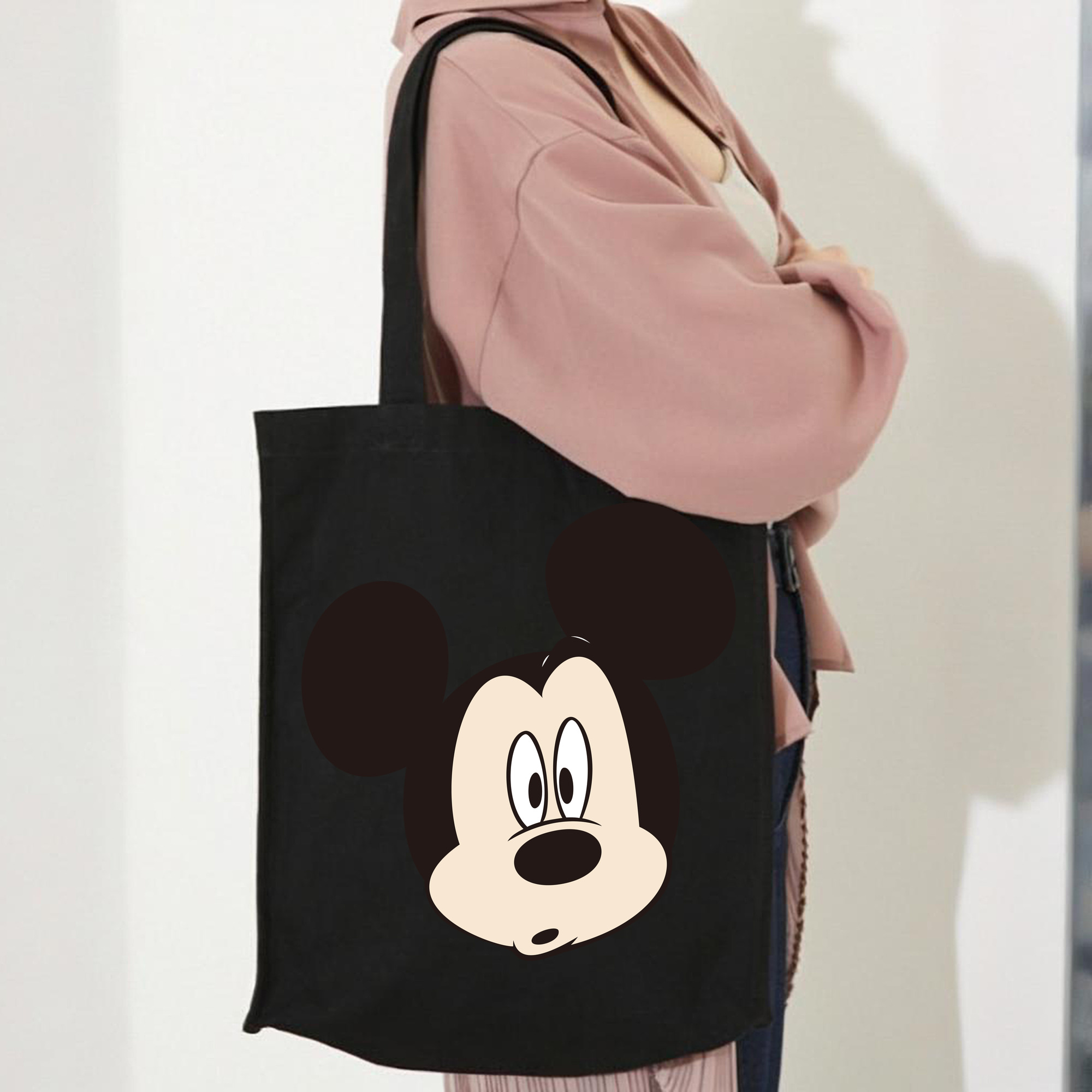 ミッキーマウス Mickey Mouse 縦型キャンバス生地手提げバッグ　トートバッグ