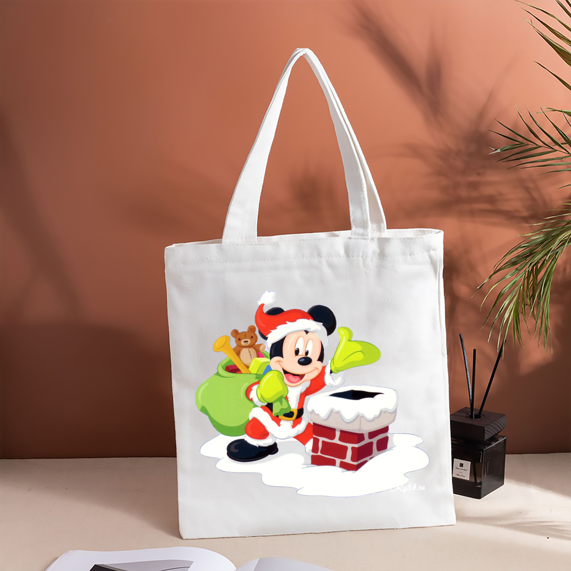 ミッキーマウス Mickey Mouse 縦型キャンバス生地手提げバッグ　トートバッグ