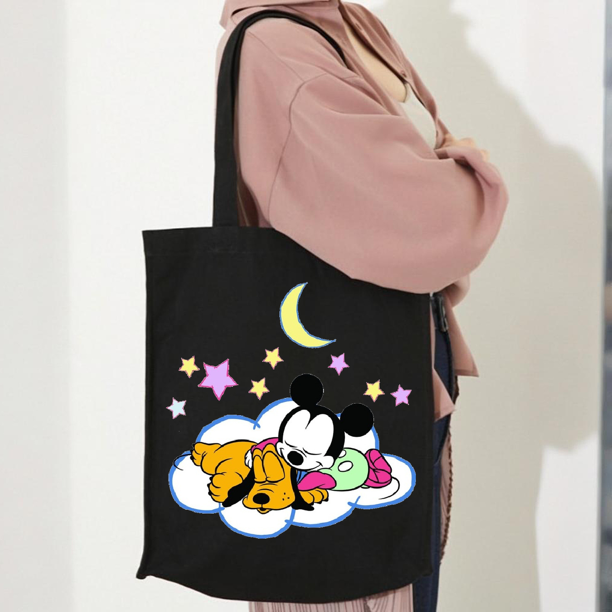 ミッキーマウス Mickey Mouse 縦型キャンバス生地手提げバッグ　トートバッグ