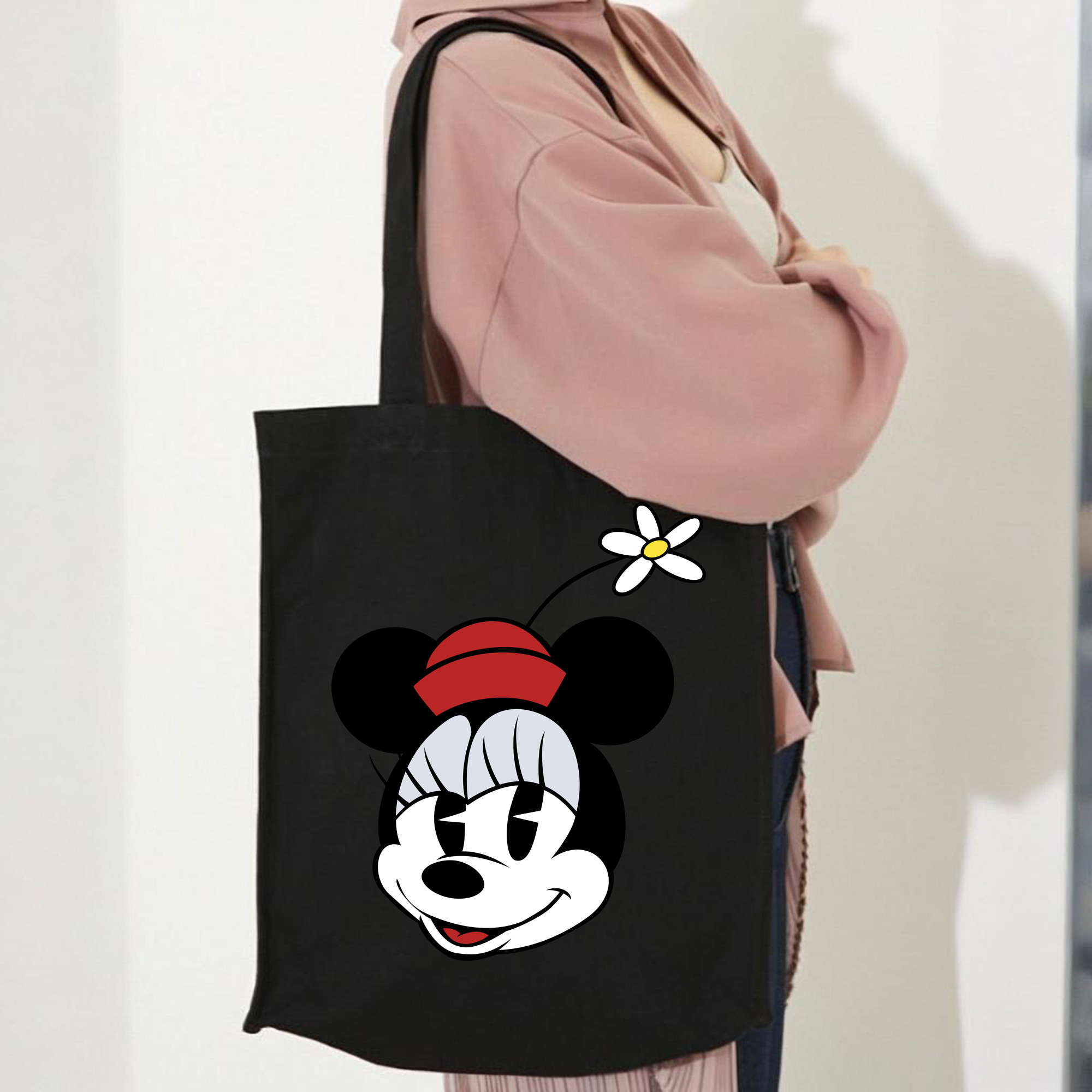 ミッキーマウス Mickey Mouse 縦型キャンバス生地手提げバッグ　トートバッグ