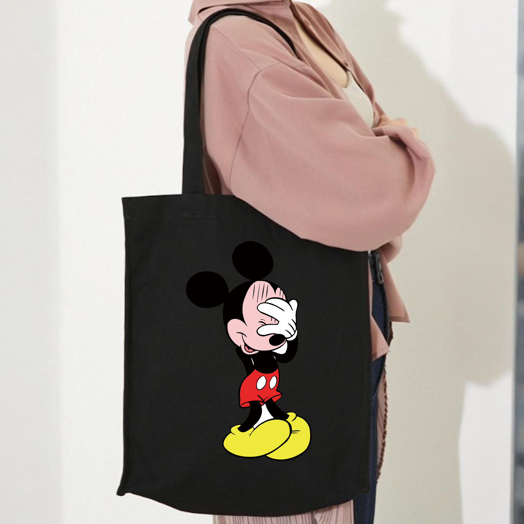 ミッキーマウス Mickey Mouse 縦型キャンバス生地手提げバッグ　トートバッグ