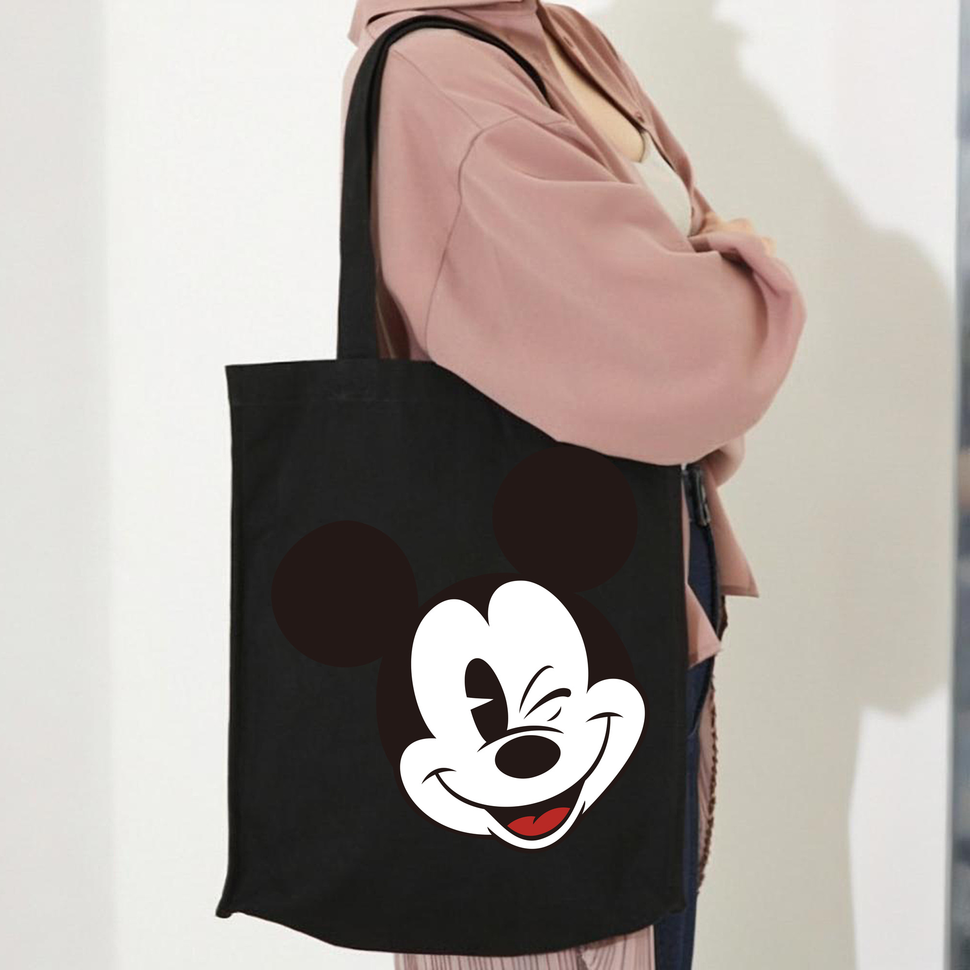 ミッキーマウス Mickey Mouse 縦型キャンバス生地手提げバッグ　トートバッグ