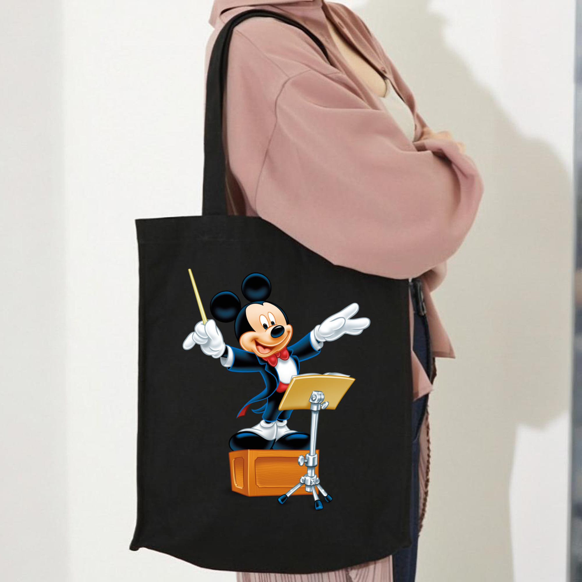 ミッキーマウス Mickey Mouse 縦型キャンバス生地手提げバッグ　トートバッグ