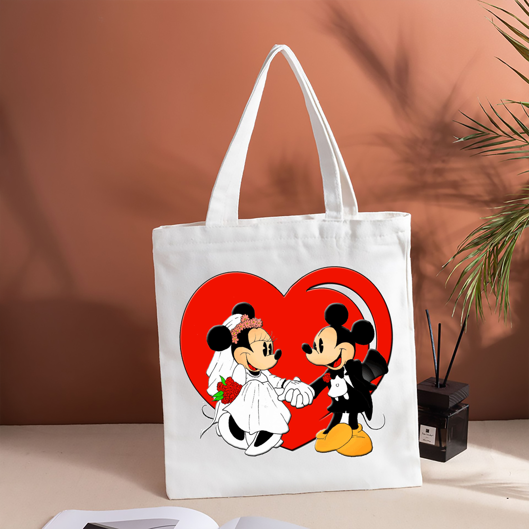 ミッキーマウス Mickey Mouse 縦型キャンバス生地手提げバッグ　トートバッグ