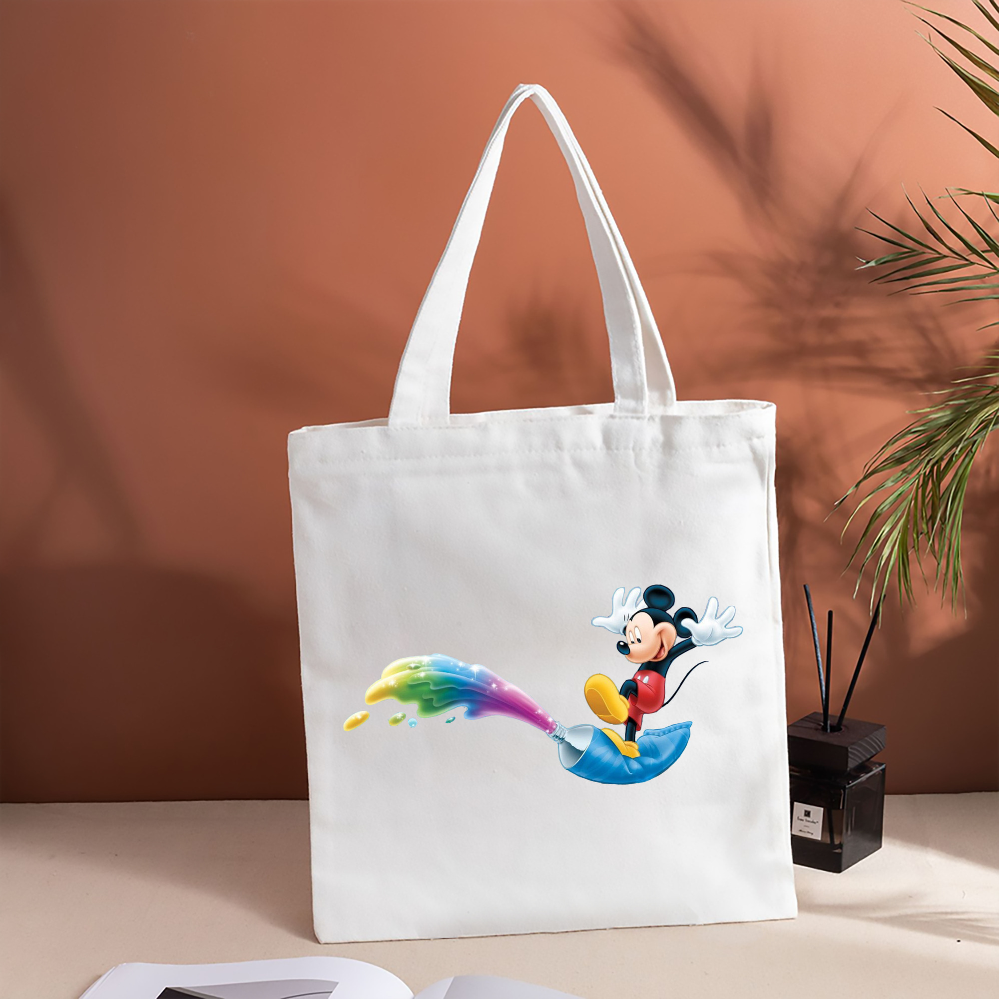 ミッキーマウス Mickey Mouse 縦型キャンバス生地手提げバッグ　トートバッグ