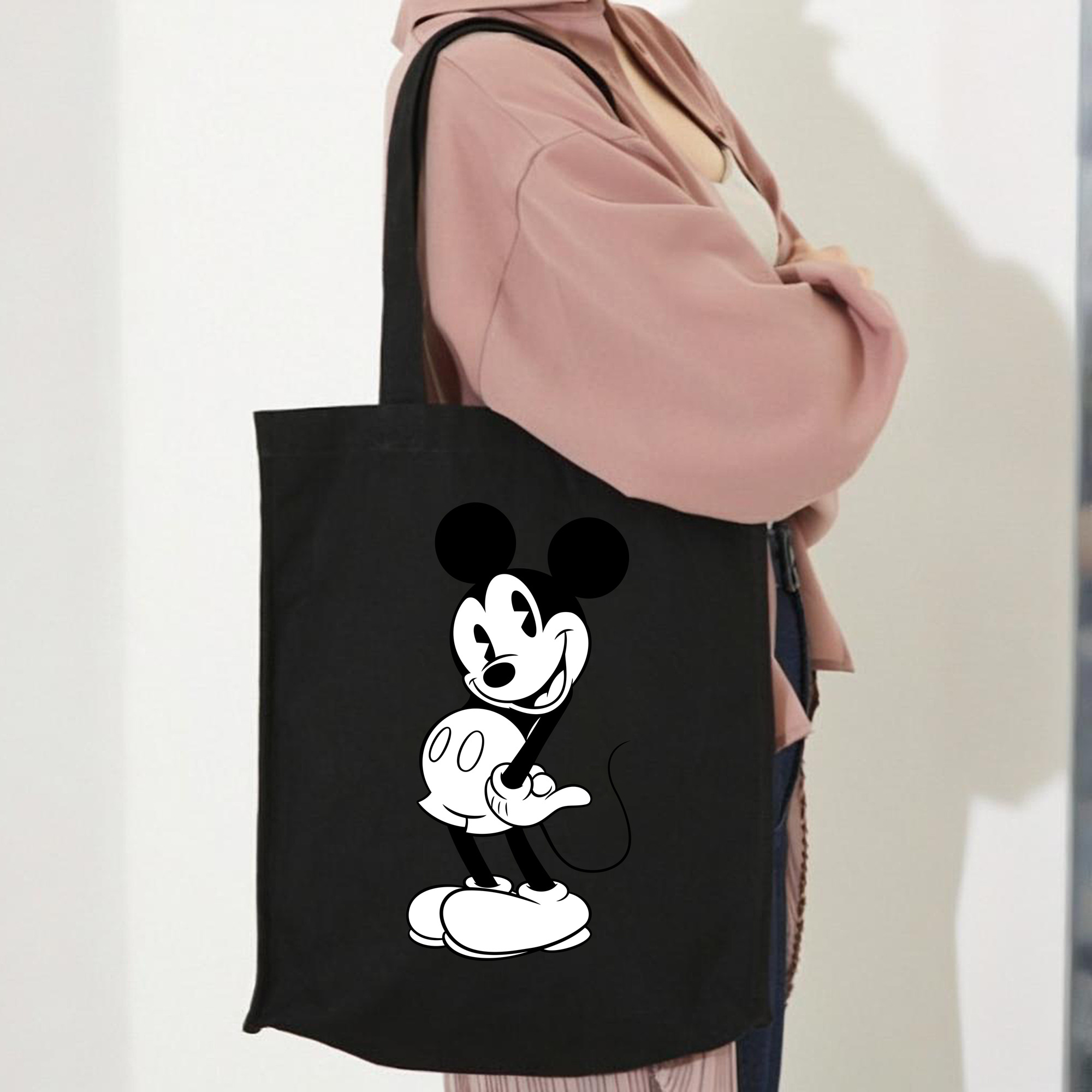 ミッキーマウス Mickey Mouse 縦型キャンバス生地手提げバッグ　トートバッグ