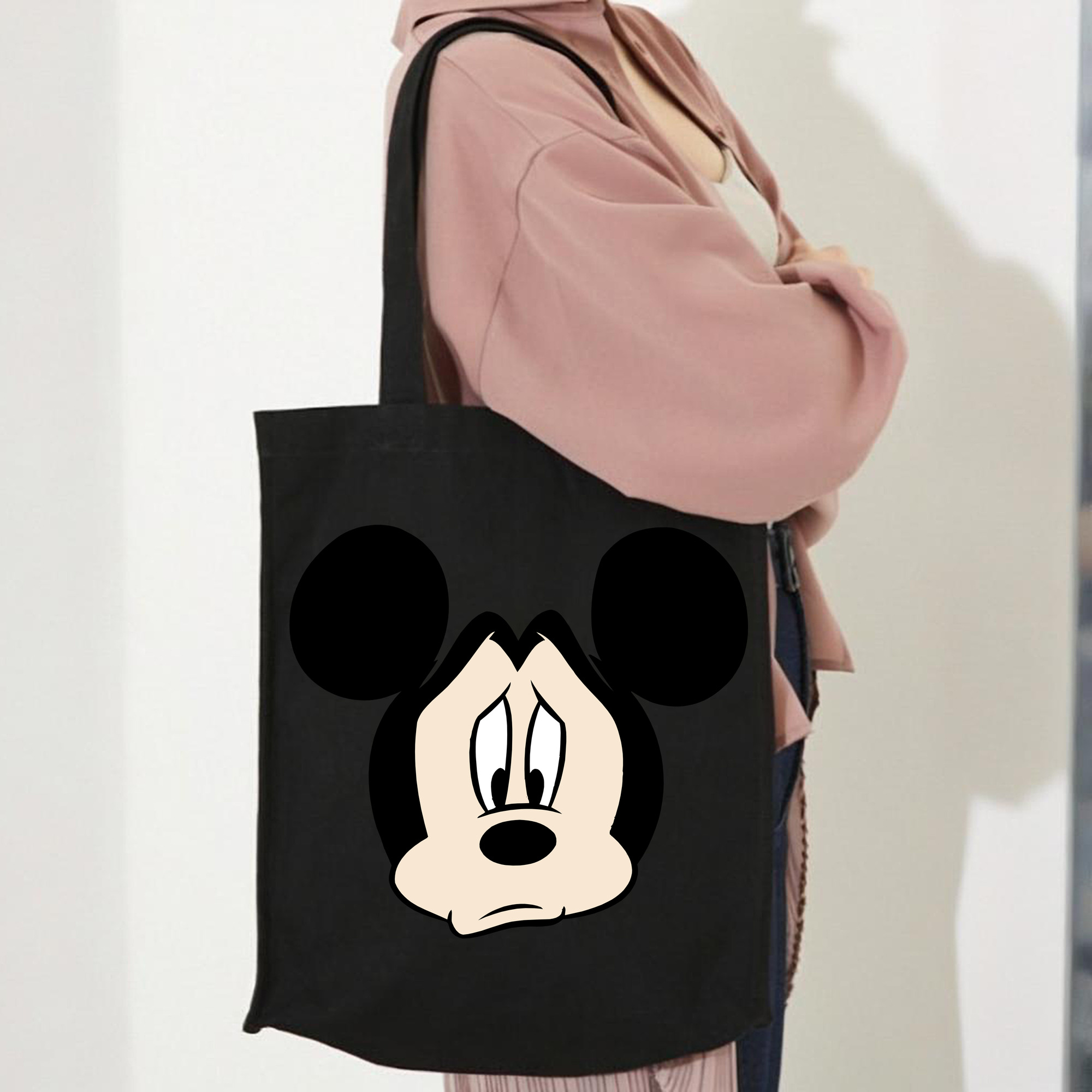 ミッキーマウス Mickey Mouse 縦型キャンバス生地手提げバッグ　トートバッグ