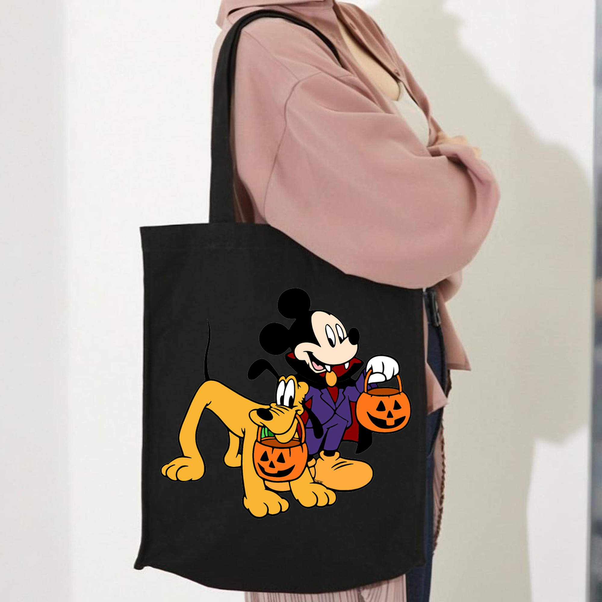 ミッキーマウス Mickey Mouse 縦型キャンバス生地手提げバッグ　トートバッグ