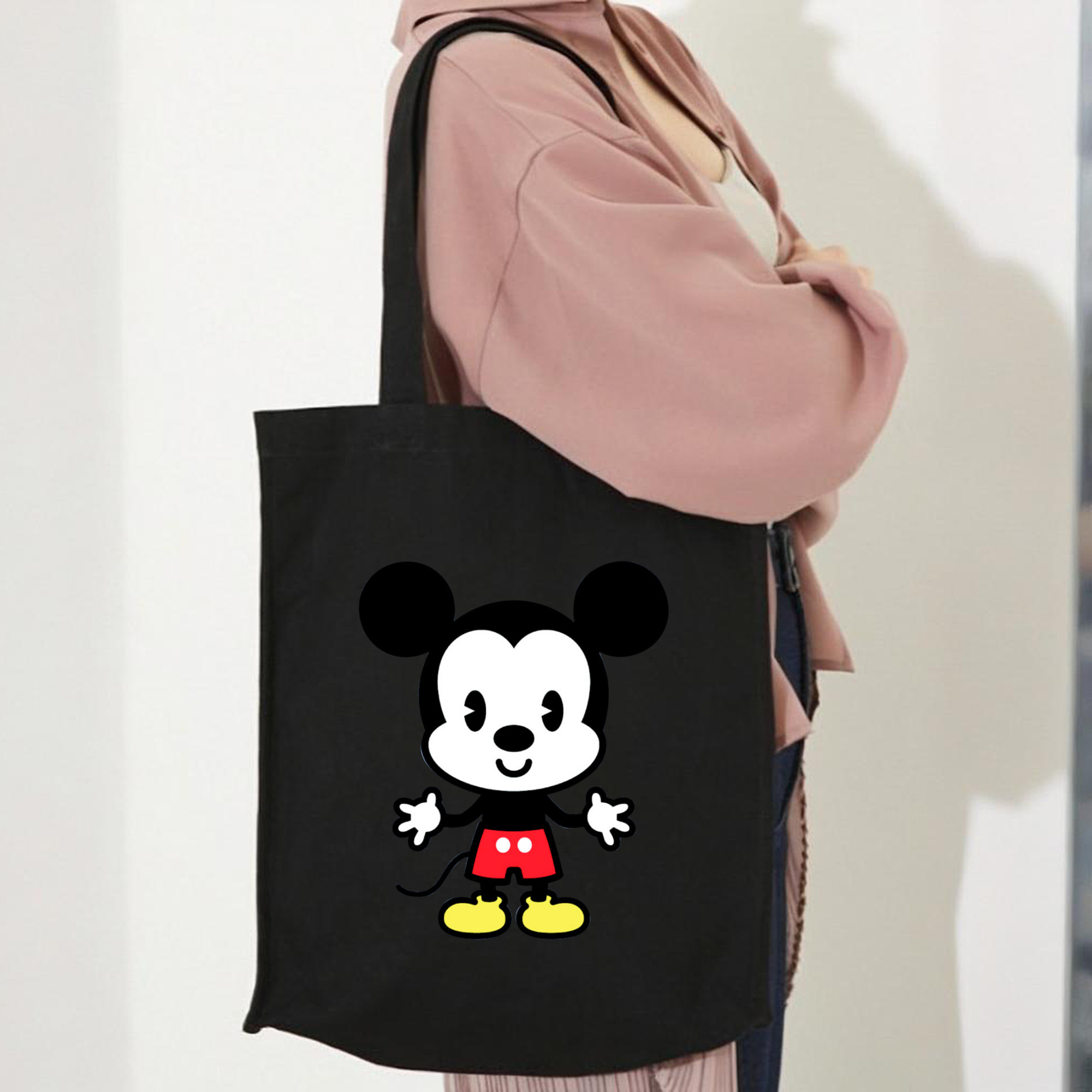 ミッキーマウス Mickey Mouse 縦型キャンバス生地手提げバッグ　トートバッグ