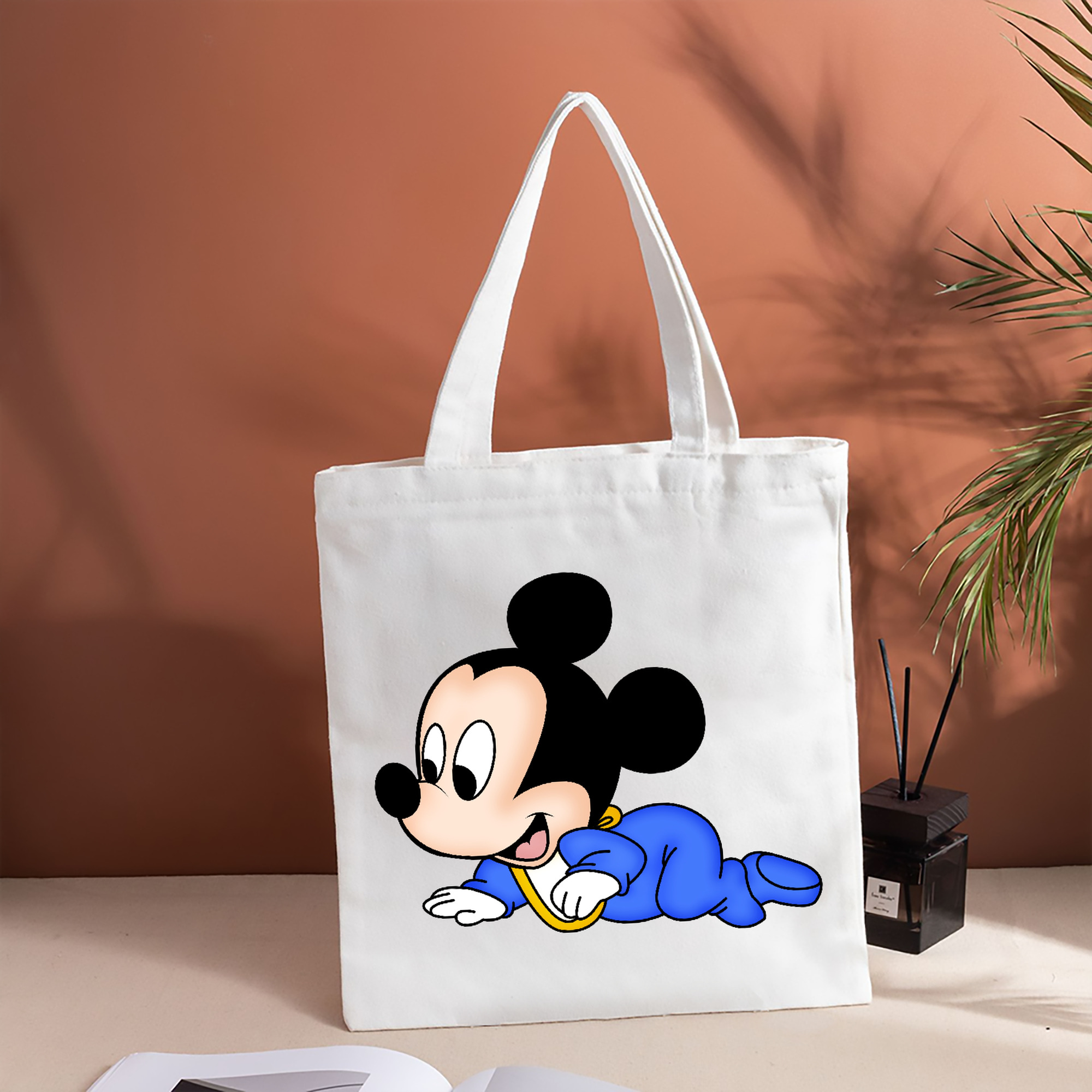 ミッキーマウス Mickey Mouse 縦型キャンバス生地手提げバッグ　トートバッグ