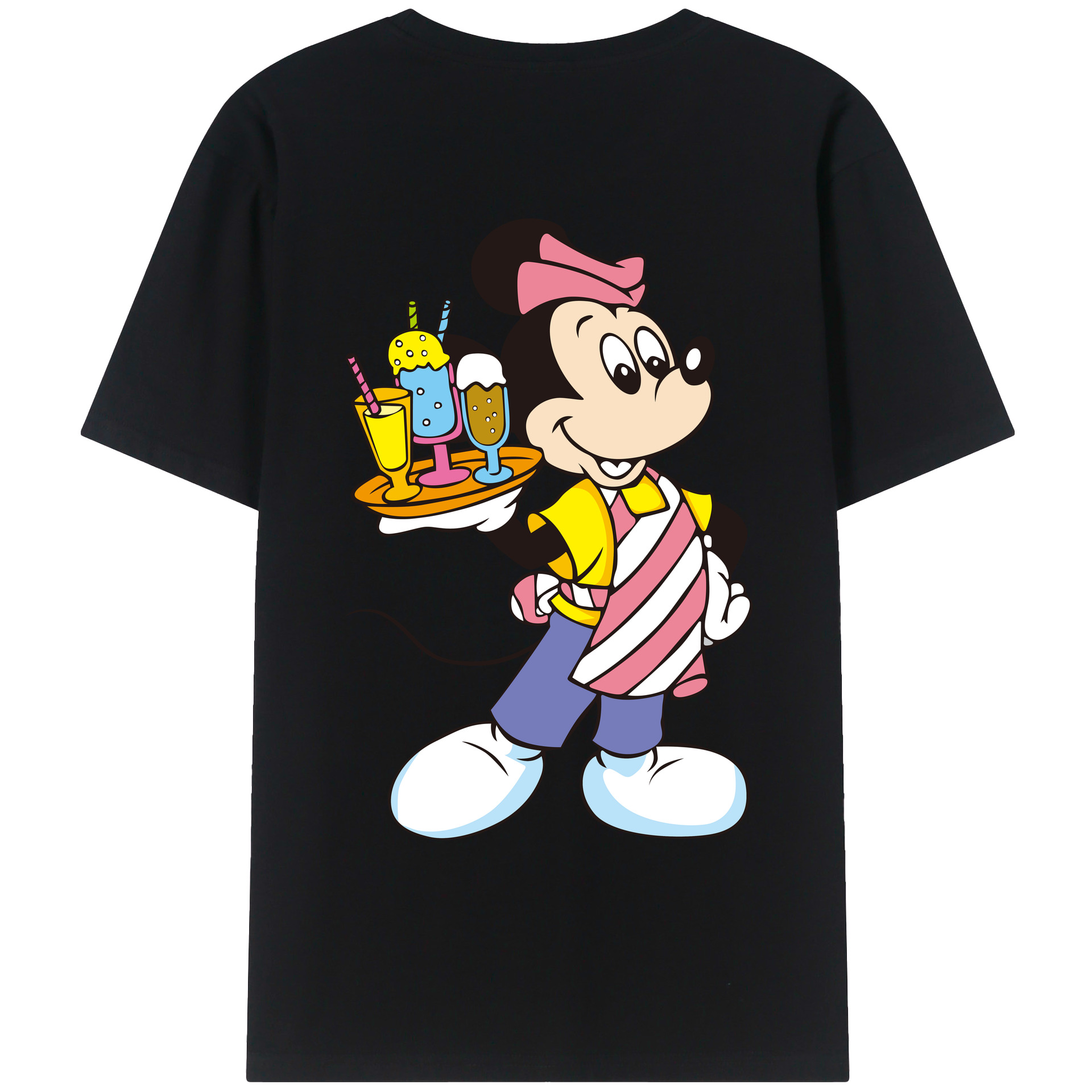 ミッキーマウス Mickey Mouse 綿100％ メンズ半袖Tシャツ（バックプリント） 通気性
