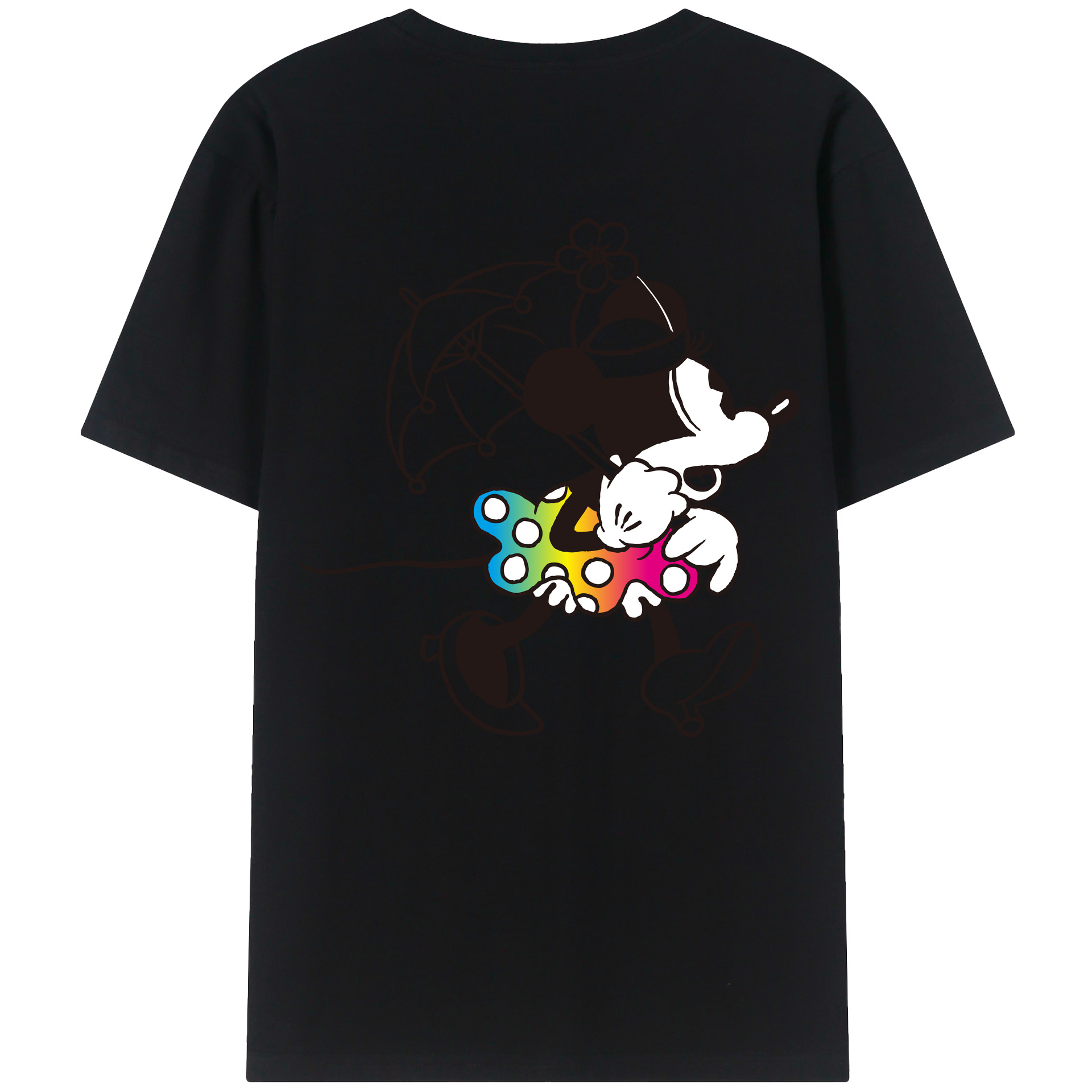 ミッキーマウス Mickey Mouse 綿100％ メンズ半袖Tシャツ（バックプリント） 通気性