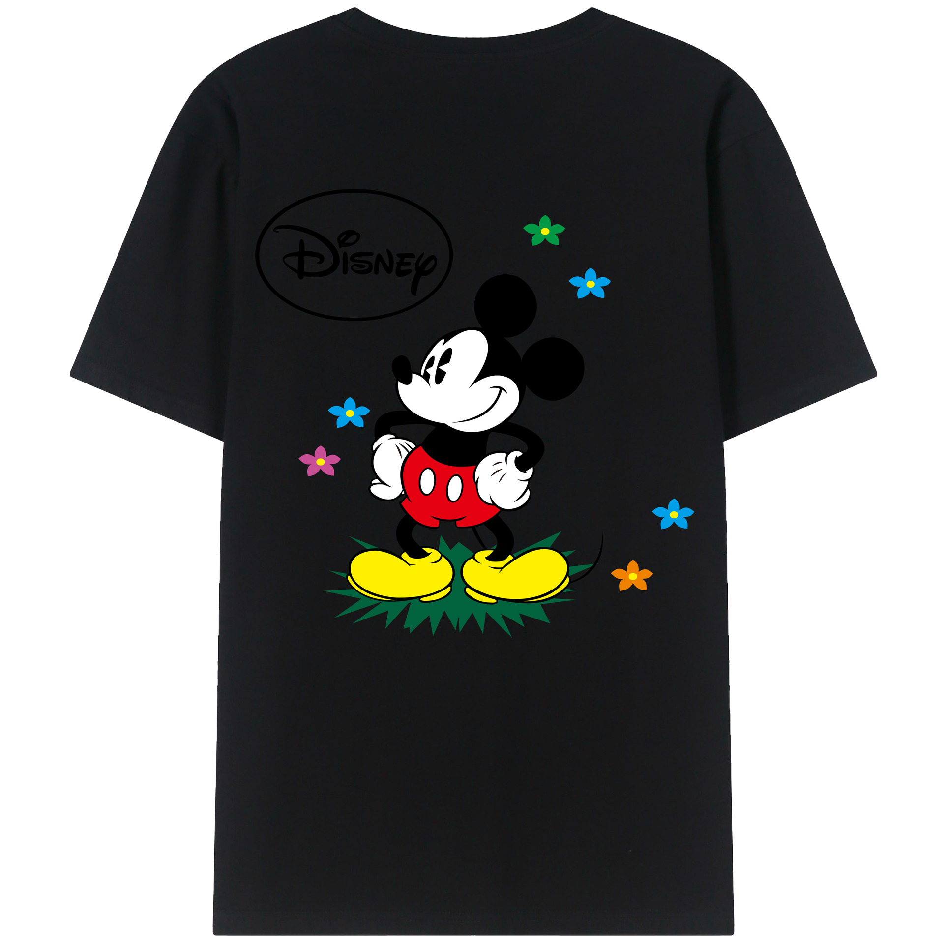 ミッキーマウス Mickey Mouse 綿100％ メンズ半袖Tシャツ（バックプリント） 通気性