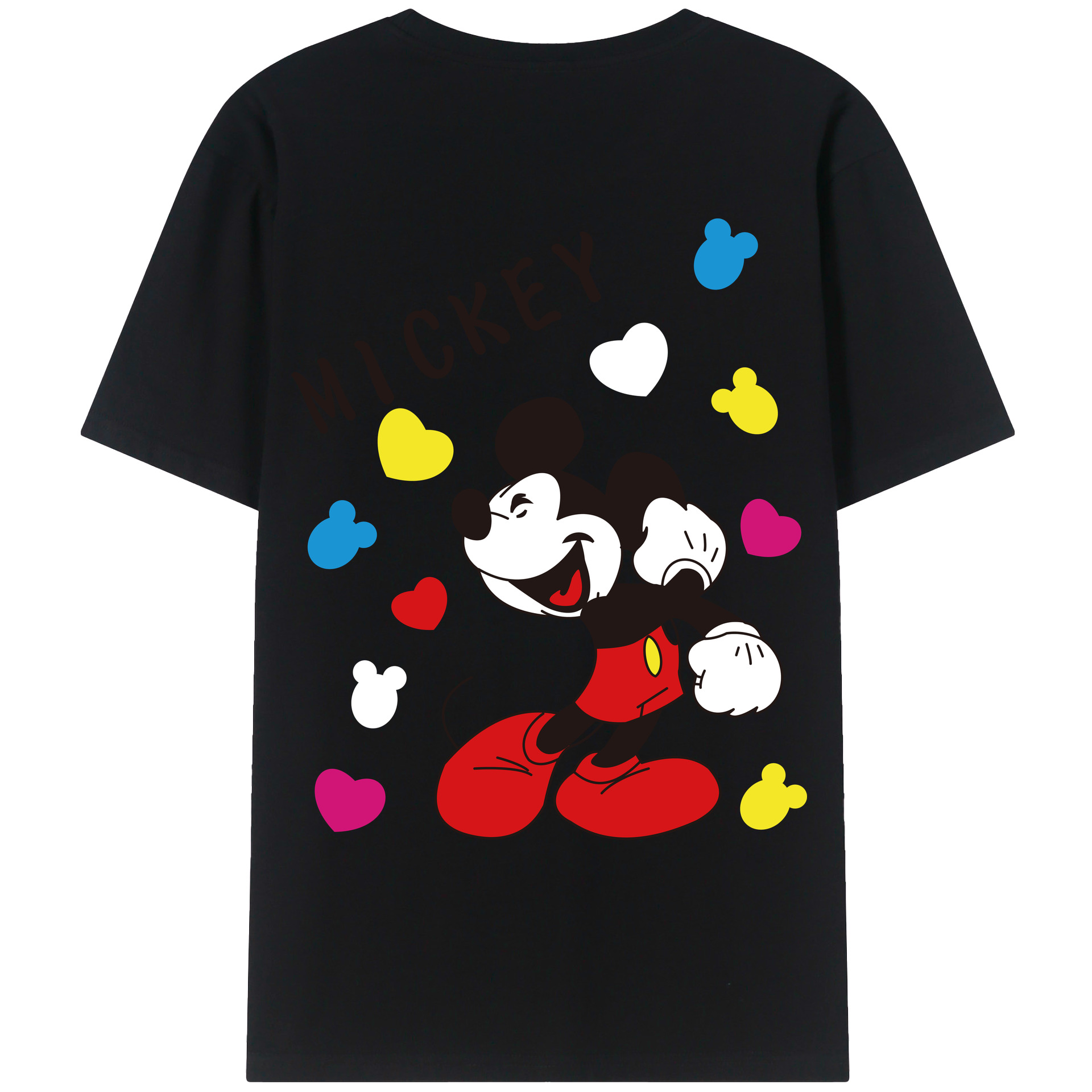 ミッキーマウス Mickey Mouse 綿100％ メンズ半袖Tシャツ（バックプリント） 通気性