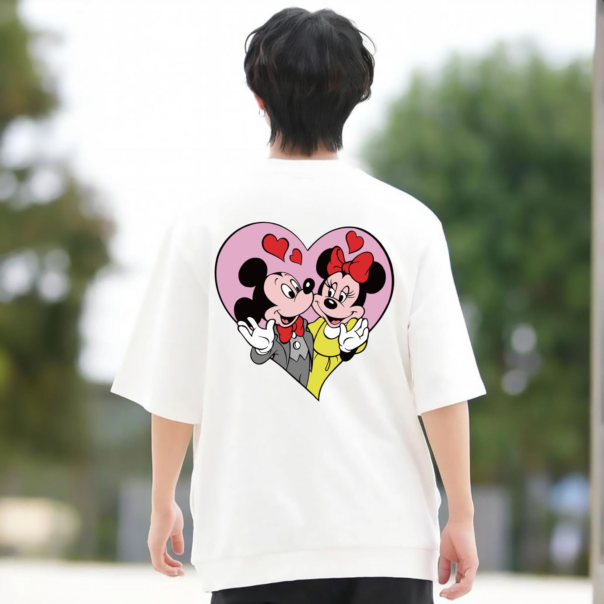 ミッキーマウス Mickey Mouse 綿100％ メンズ半袖Tシャツ（バックプリント） 通気性
