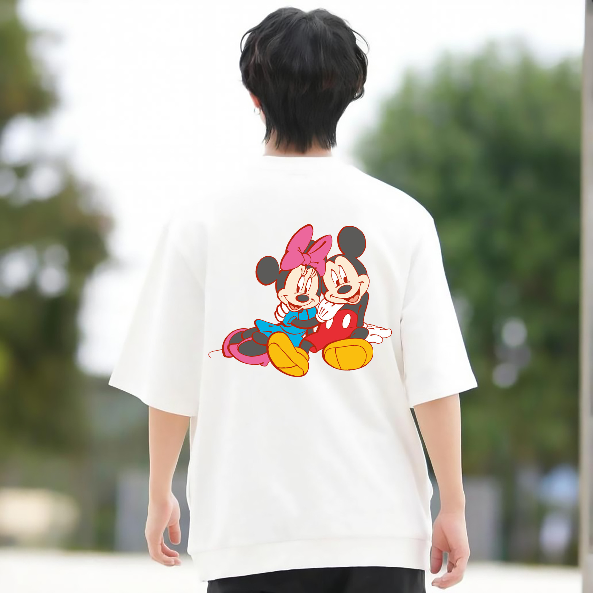 ミッキーマウス Mickey Mouse 綿100％ メンズ半袖Tシャツ（バックプリント） 通気性