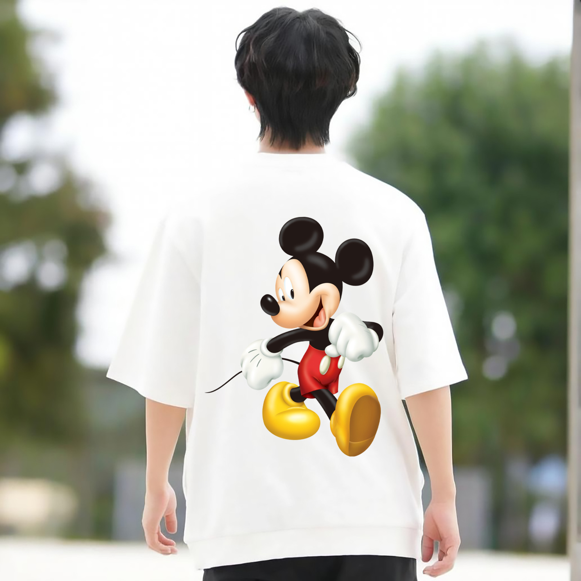 ミッキーマウス Mickey Mouse 綿100％ メンズ半袖Tシャツ（バックプリント） 通気性