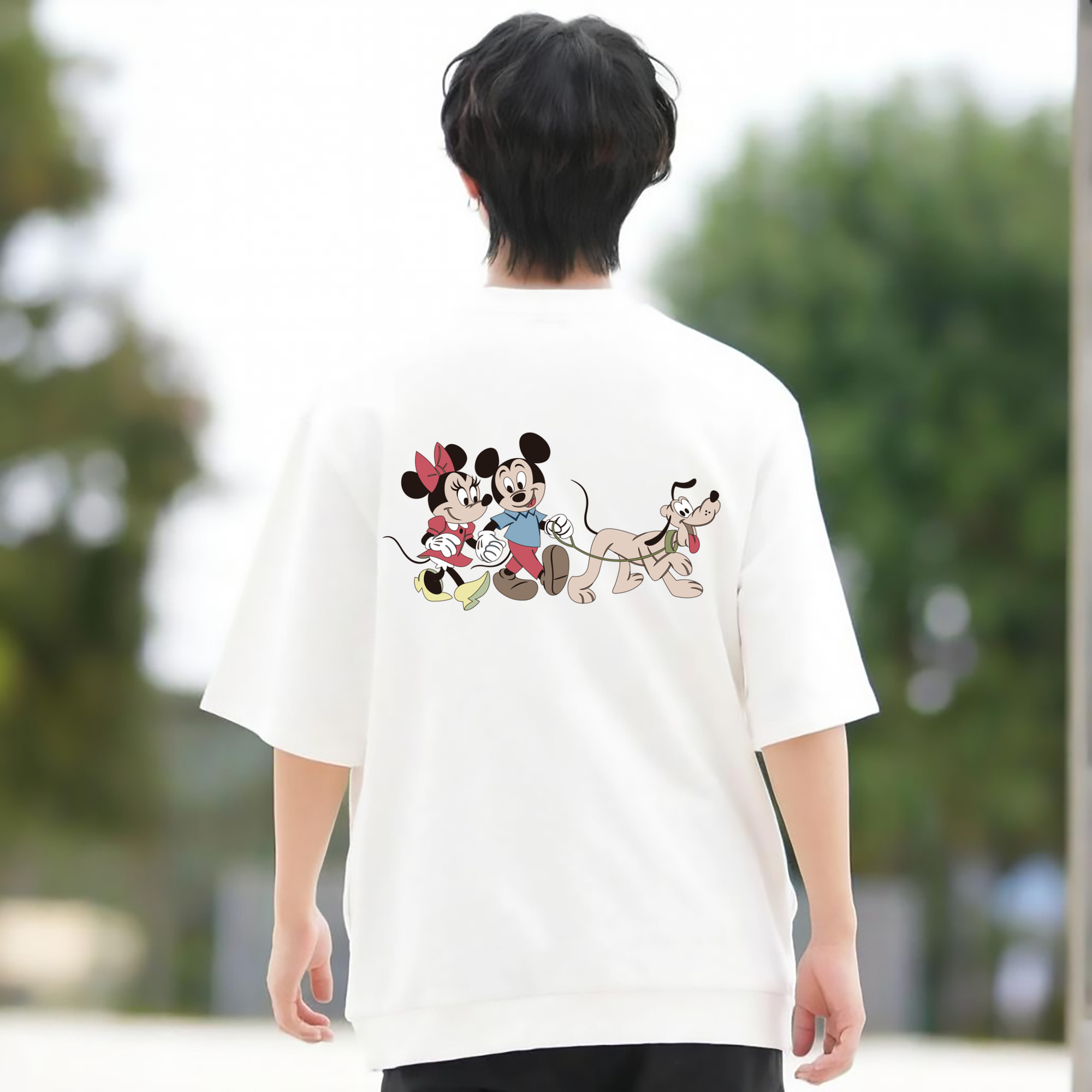 ミッキーマウス Mickey Mouse 綿100％ メンズ半袖Tシャツ（バックプリント） 通気性